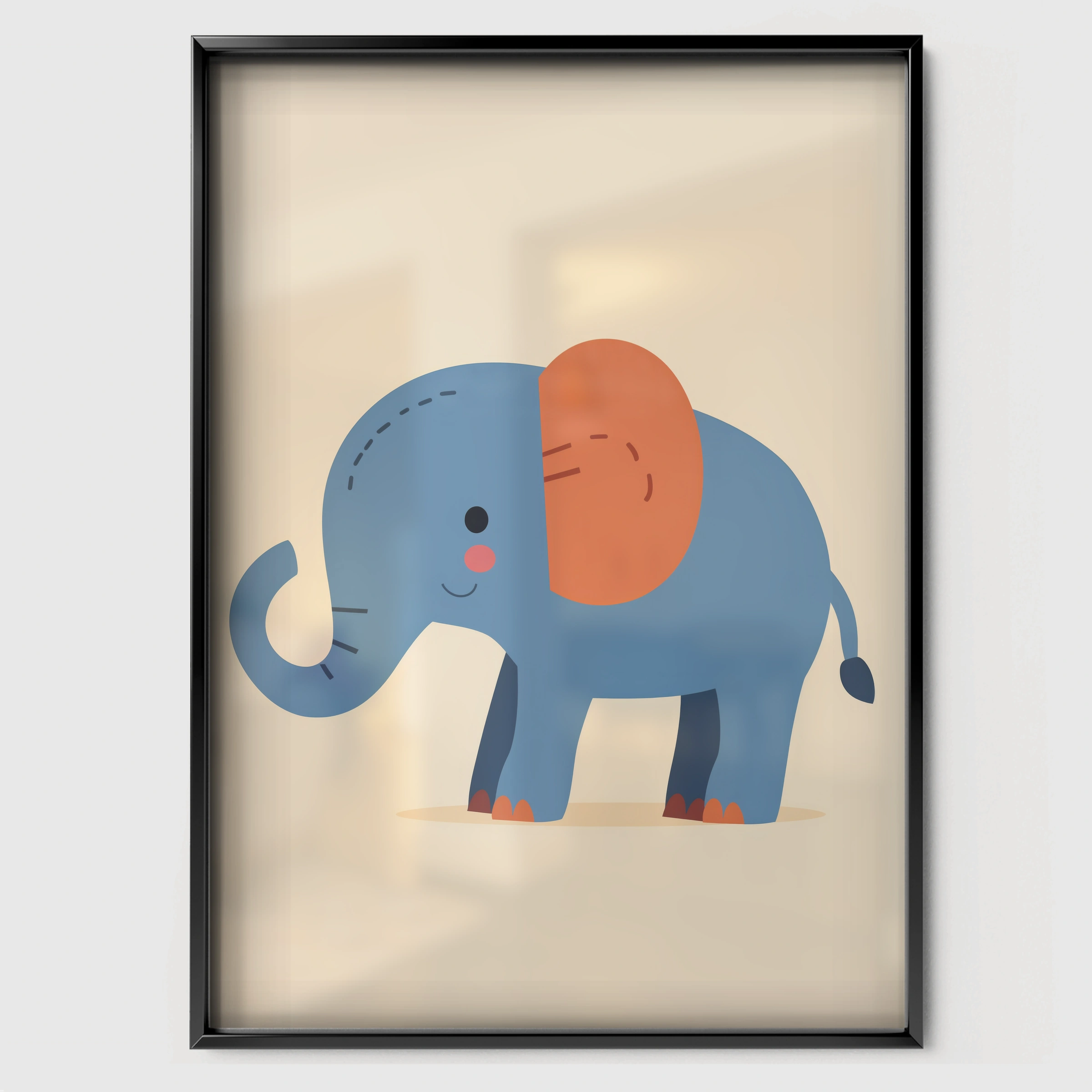 Blue Elephant Nursery Print - black framed nursery wall art print