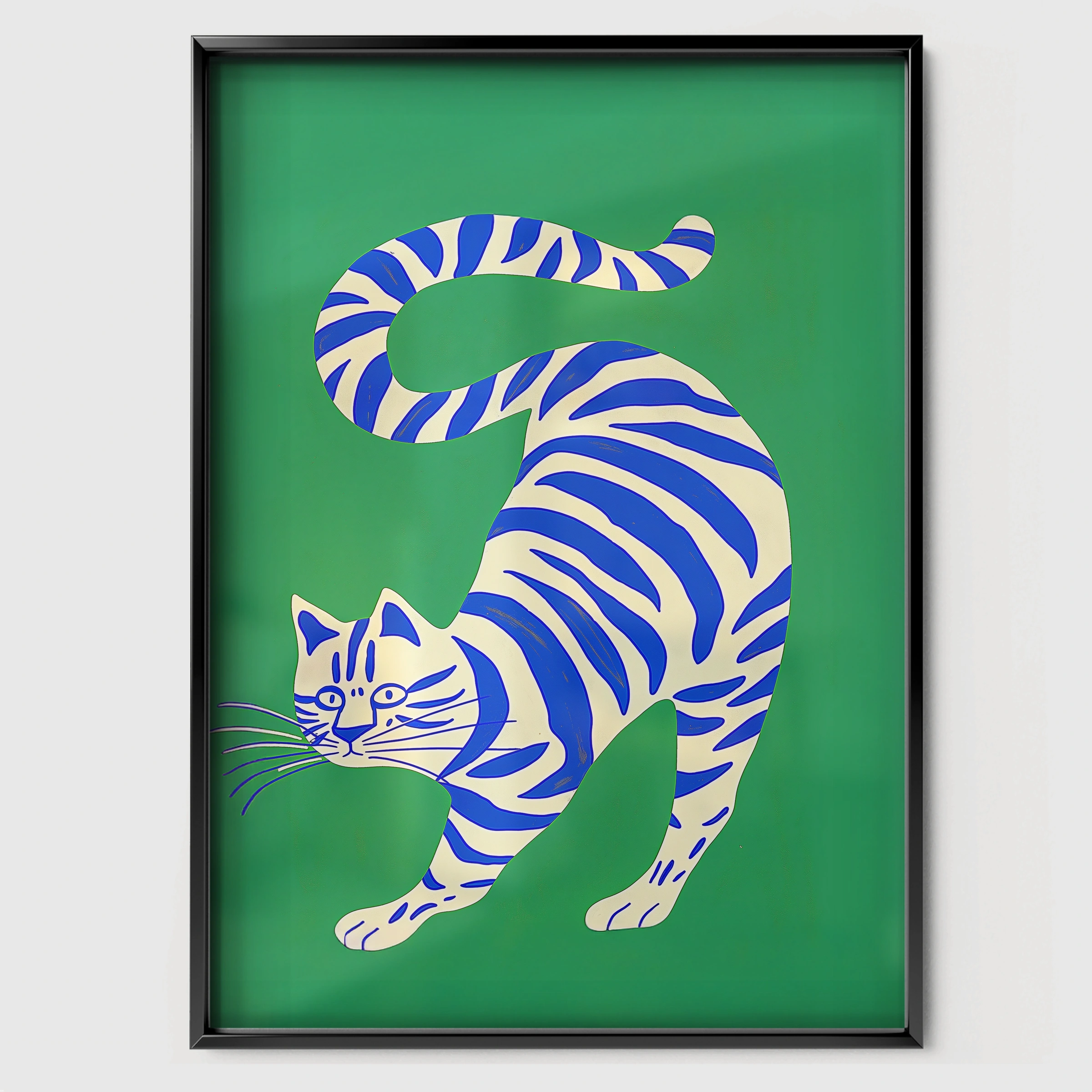 Blue Tiger Nursery Print - black framed nursery wall art print