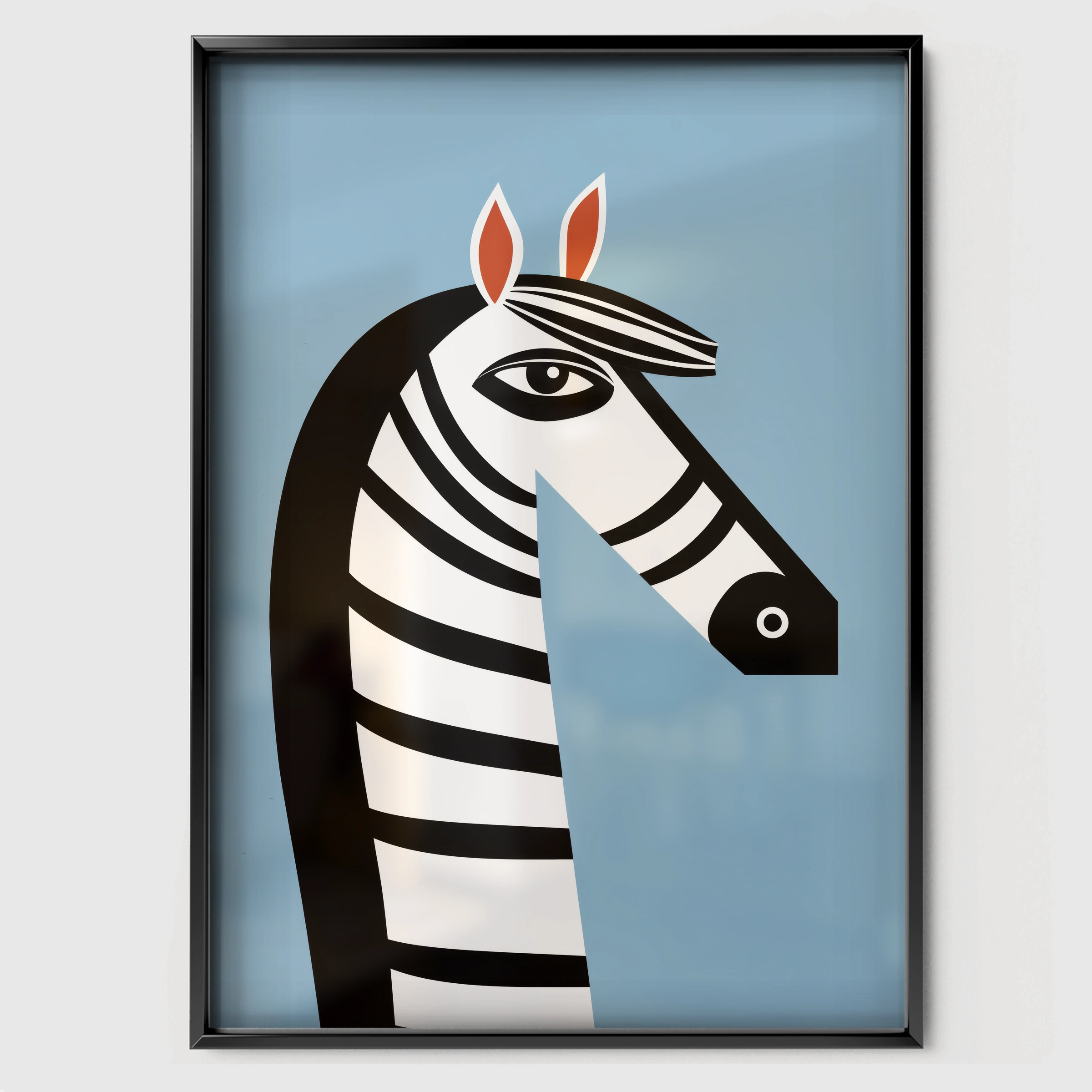 Blue Zebra Nursery Print - black framed nursery wall art print
