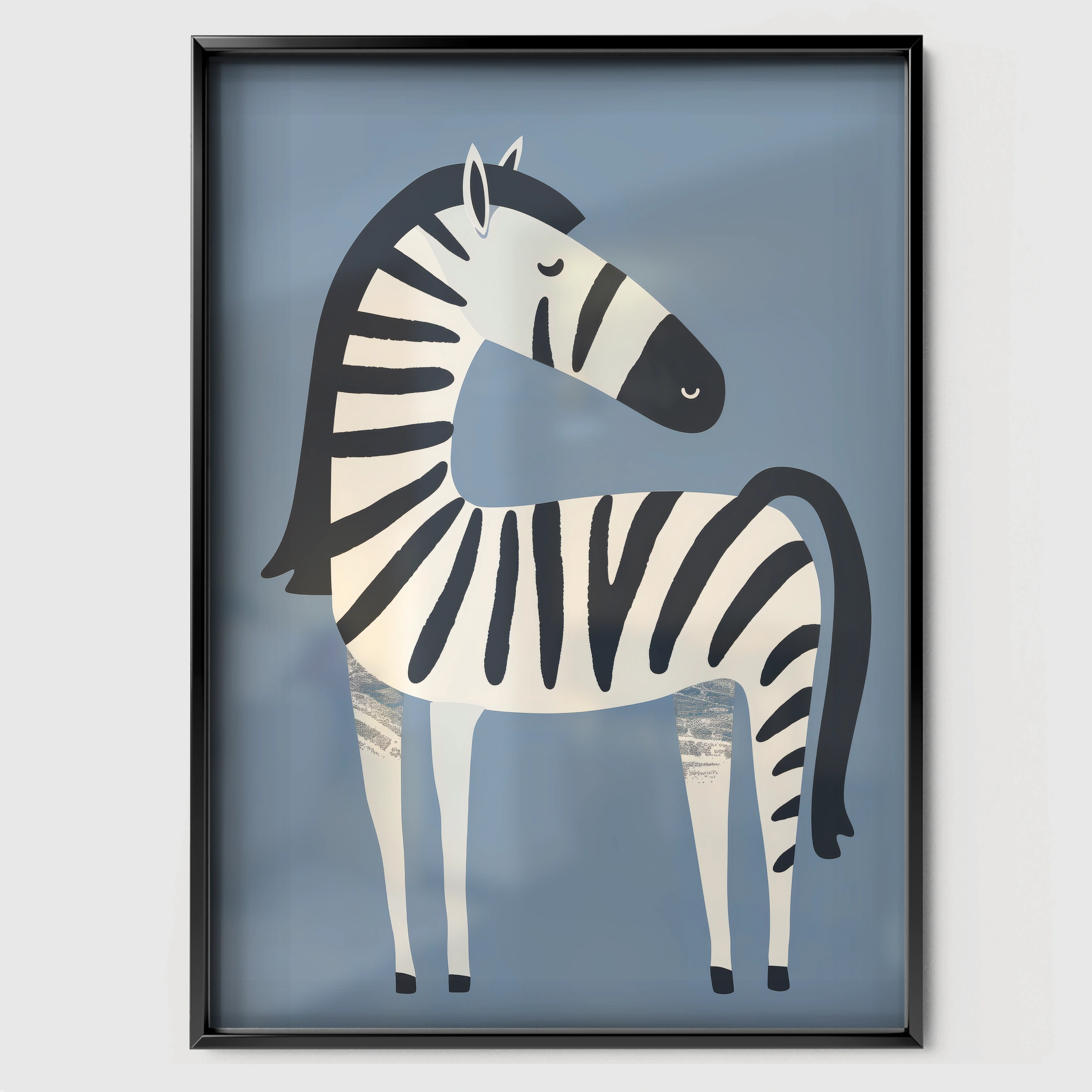 Blue Zebra Two Nursery Print - black framed nursery wall art print
