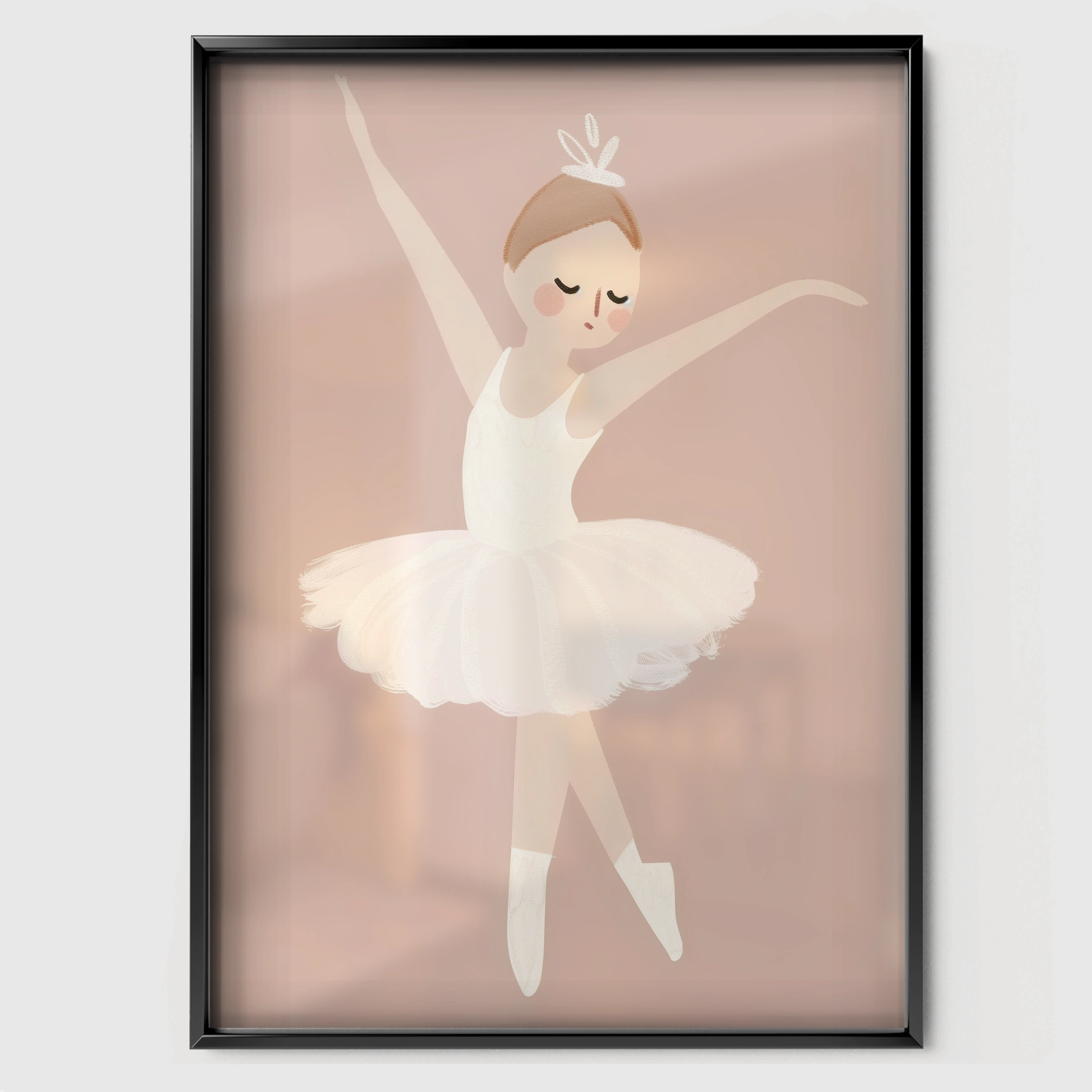 Blush Ballerina Nursery Print - black framed nursery wall art print
