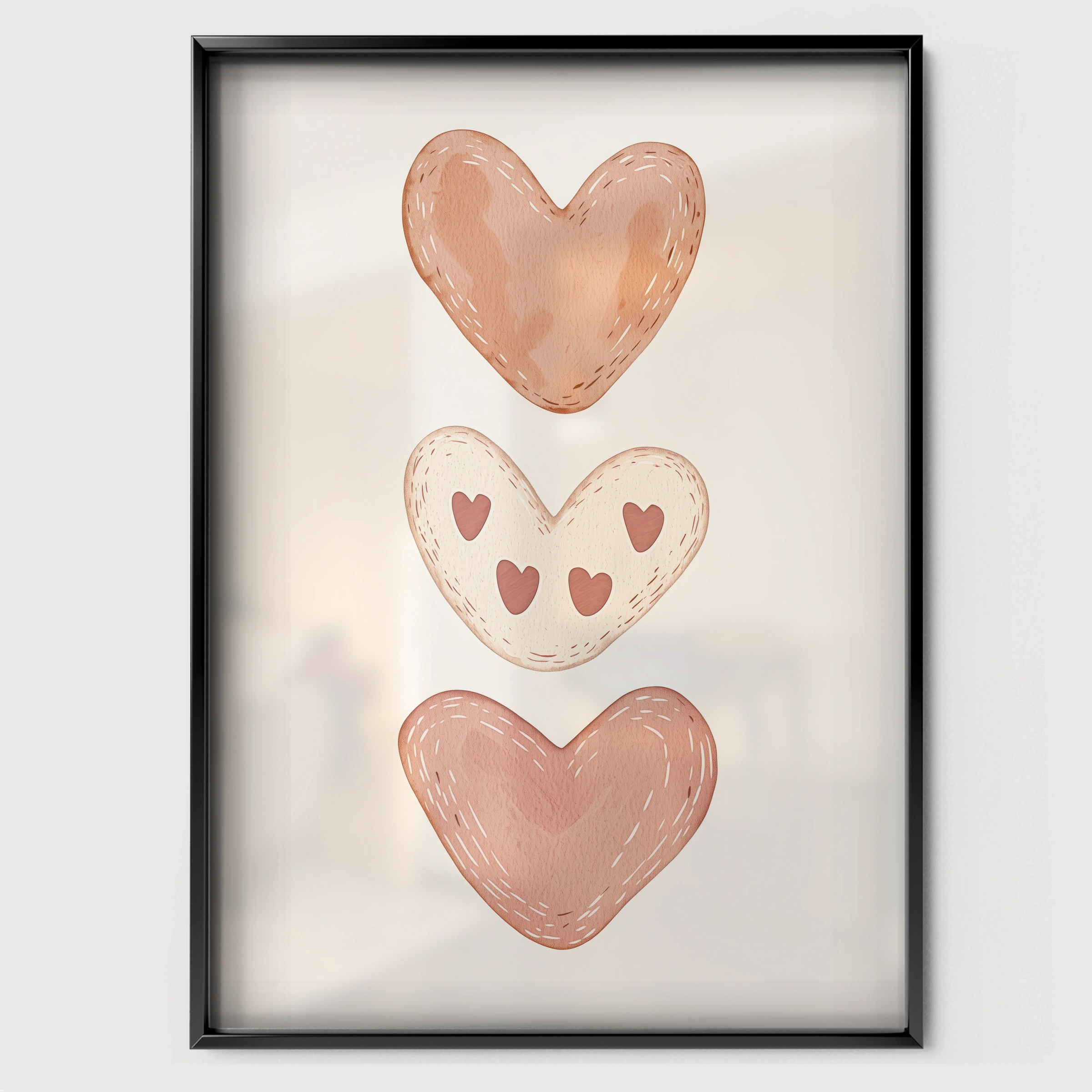 Blush Hearts Nursery Print - black framed nursery wall art print