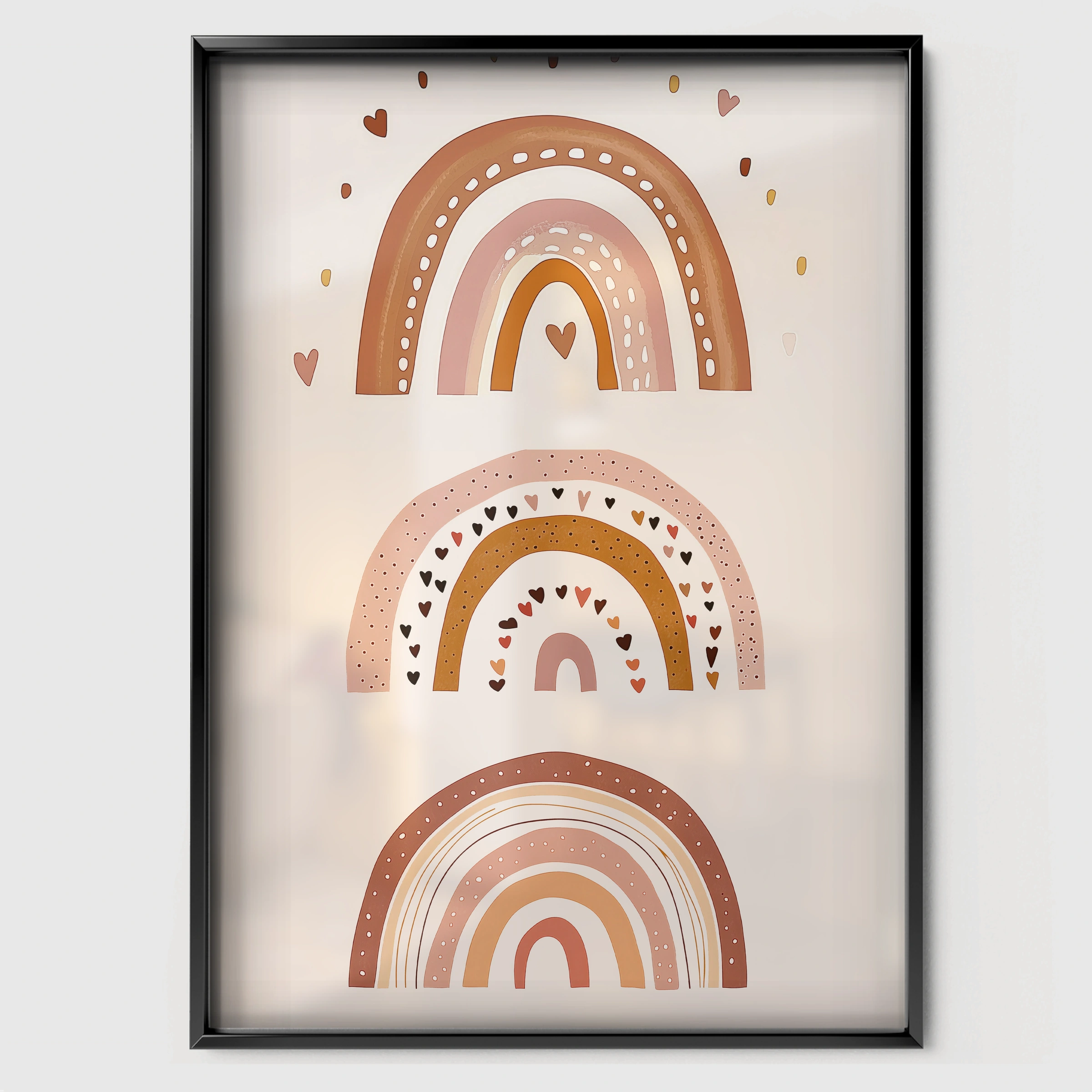 Boho Rainbow Nursery Print - black framed nursery wall art print