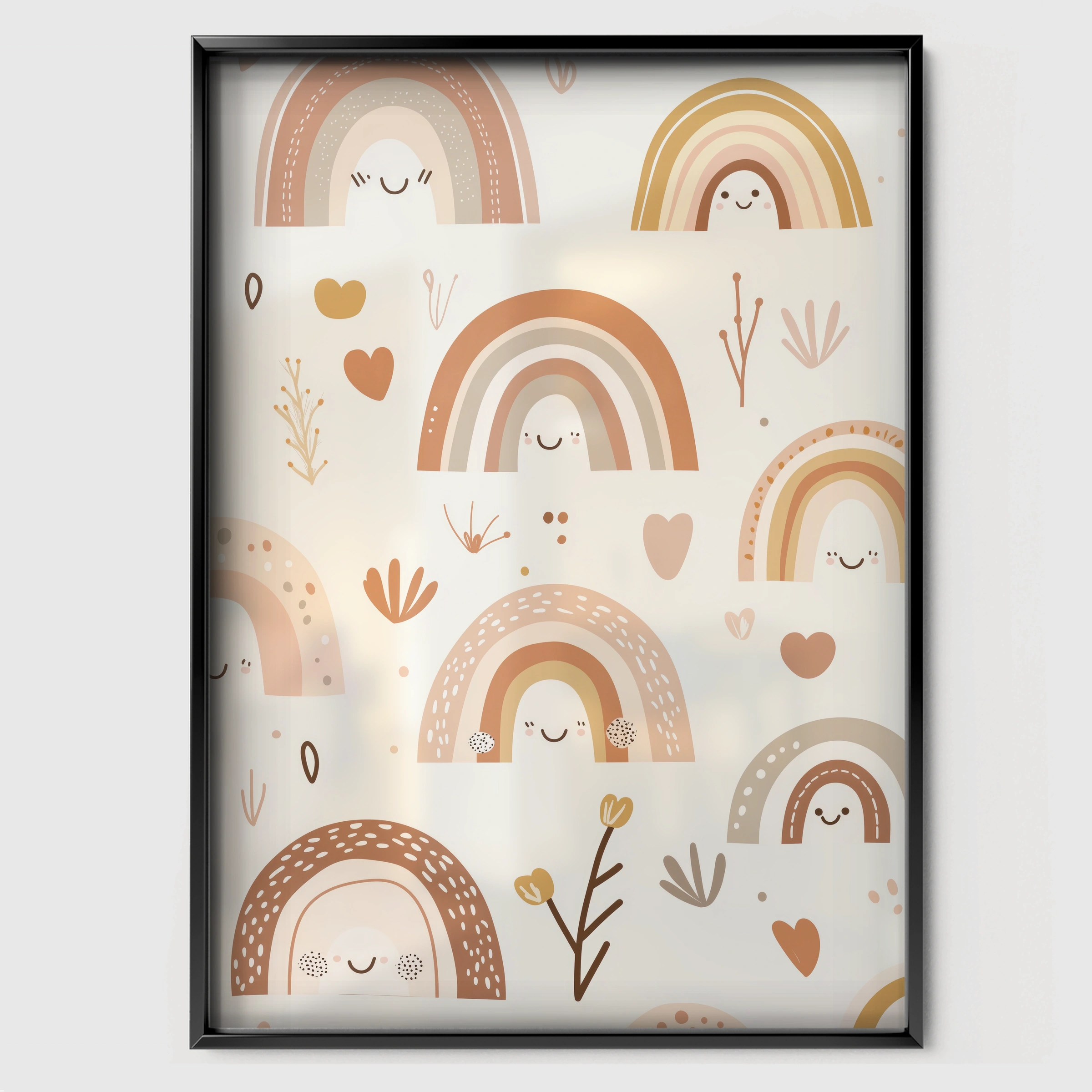 Boho Rainbow Trio Nursery Print - black framed nursery wall art print