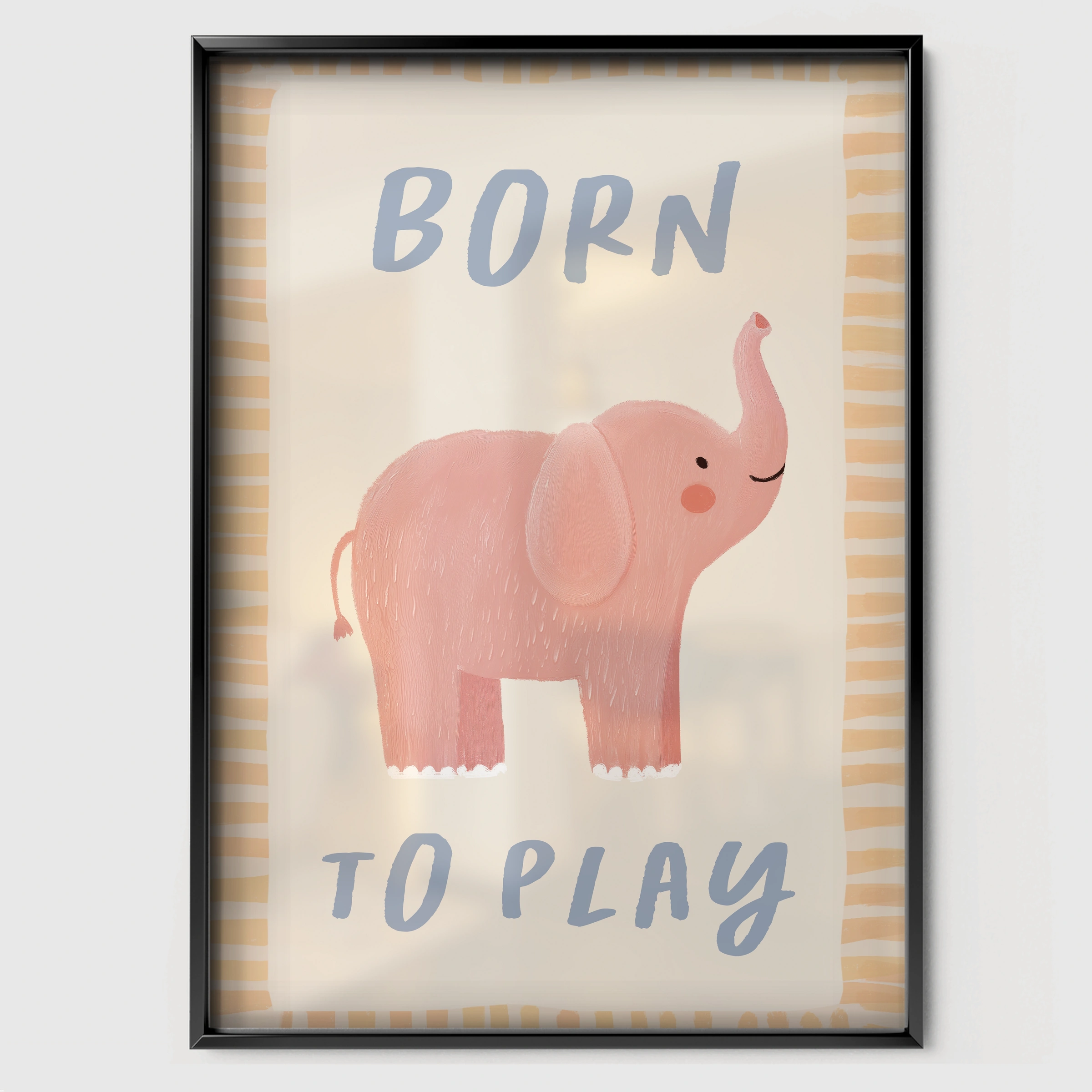 Born To Play Elephant Nursery Print - black framed nursery wall art print