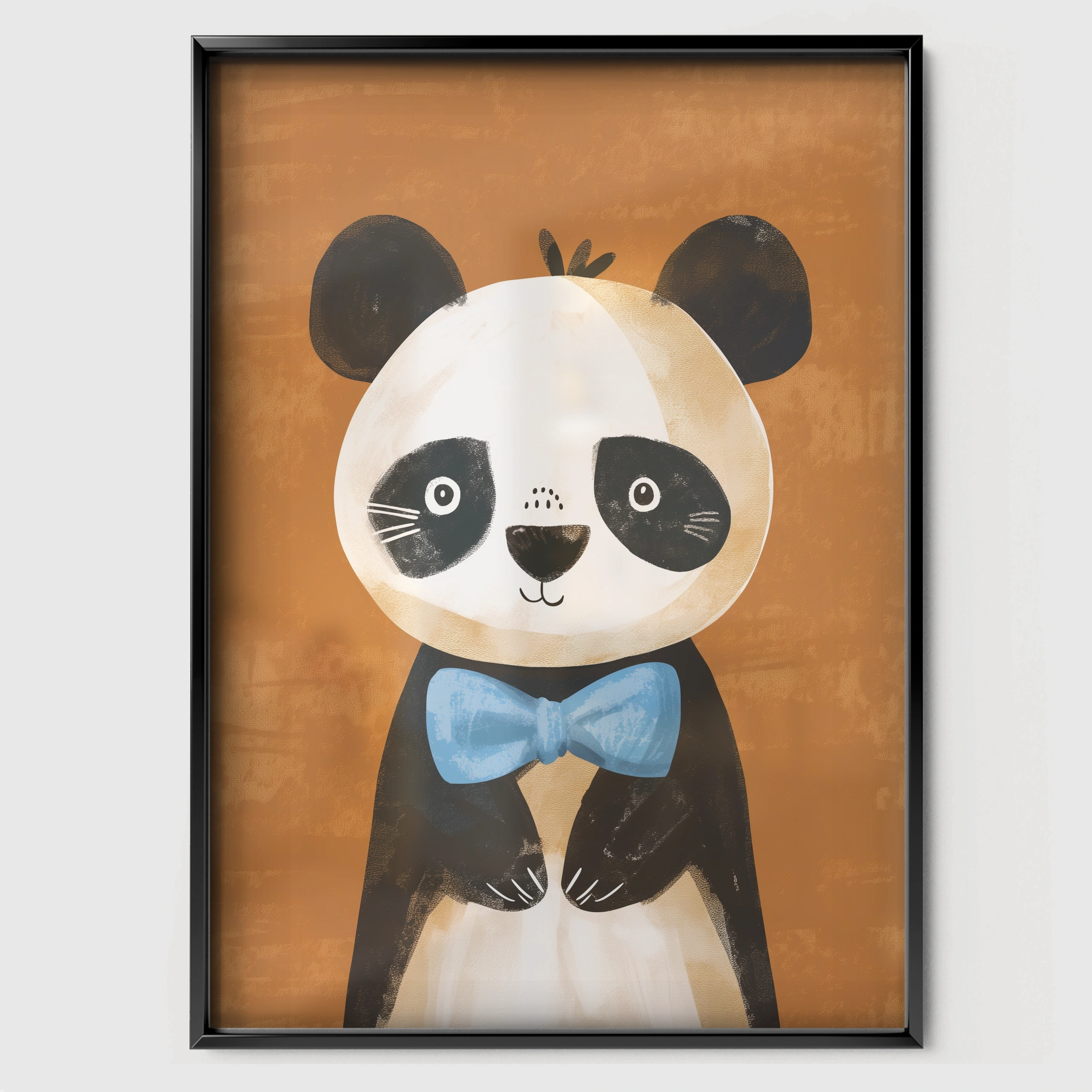 Bow Tie Panda Nursery Print - black framed nursery wall art print
