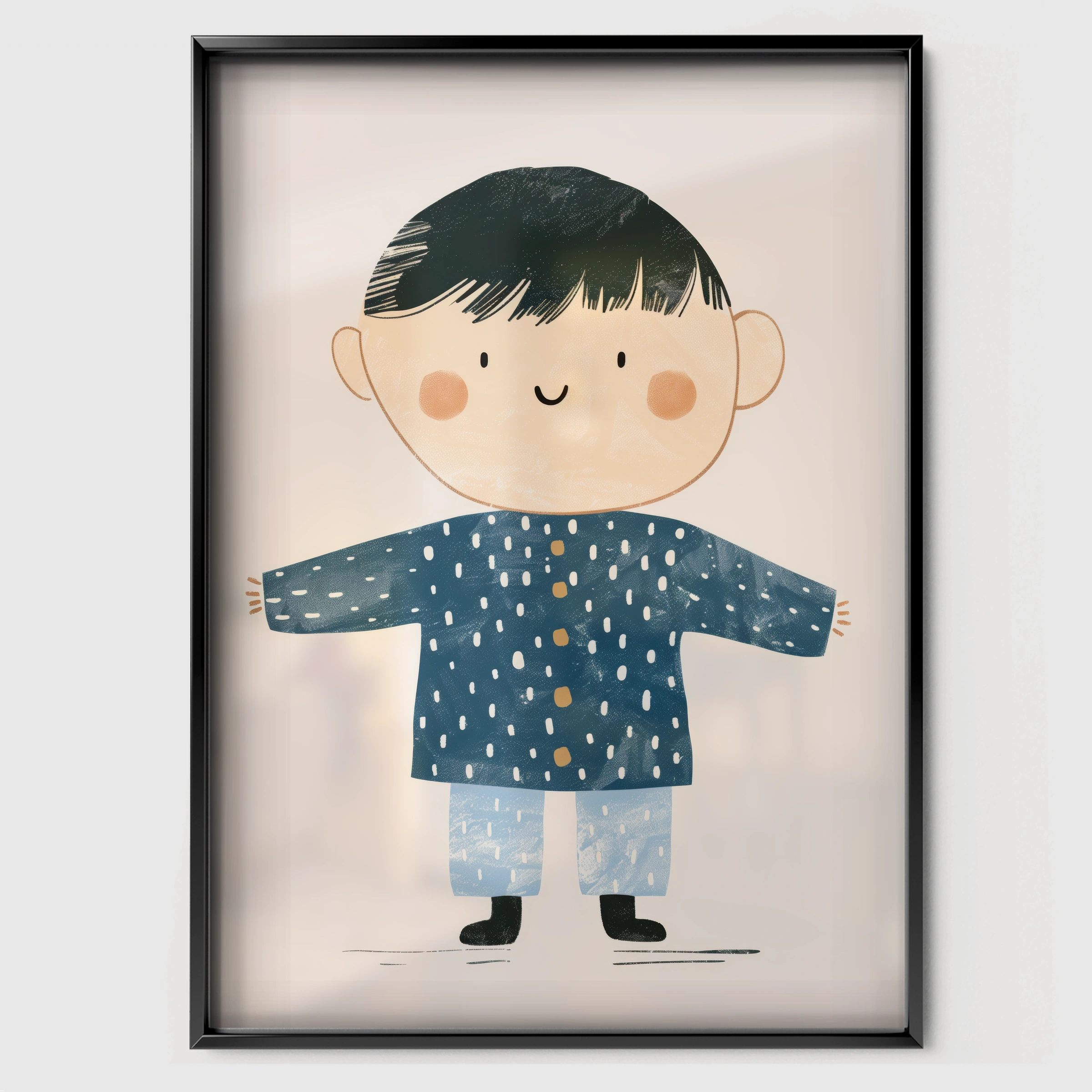 Boy in Pyjamas Nursery Print - black framed nursery wall art print