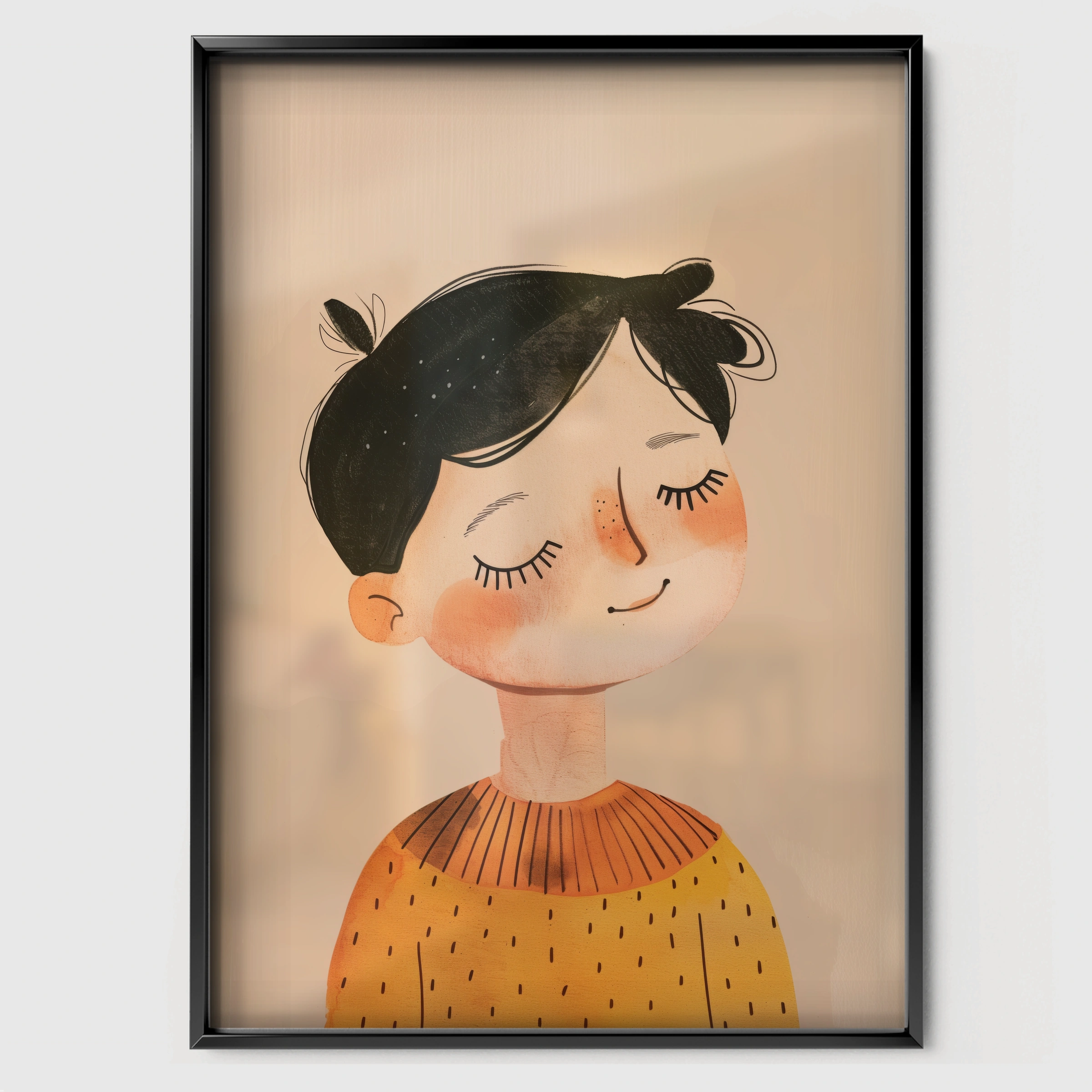 Boy Portrait Nursery Print - black framed nursery wall art print