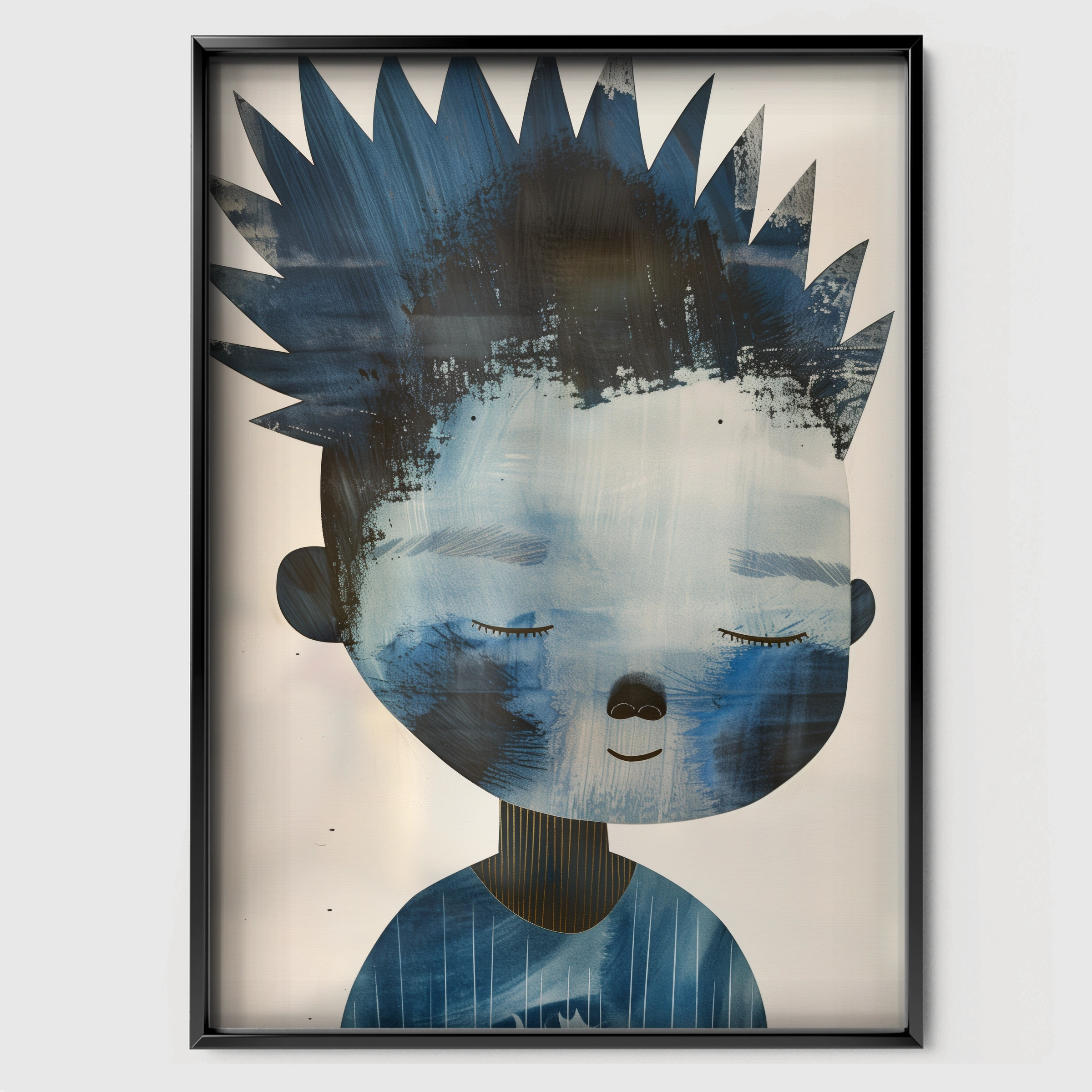 Boy with Spiky Hair Nursery Print - black framed nursery wall art print