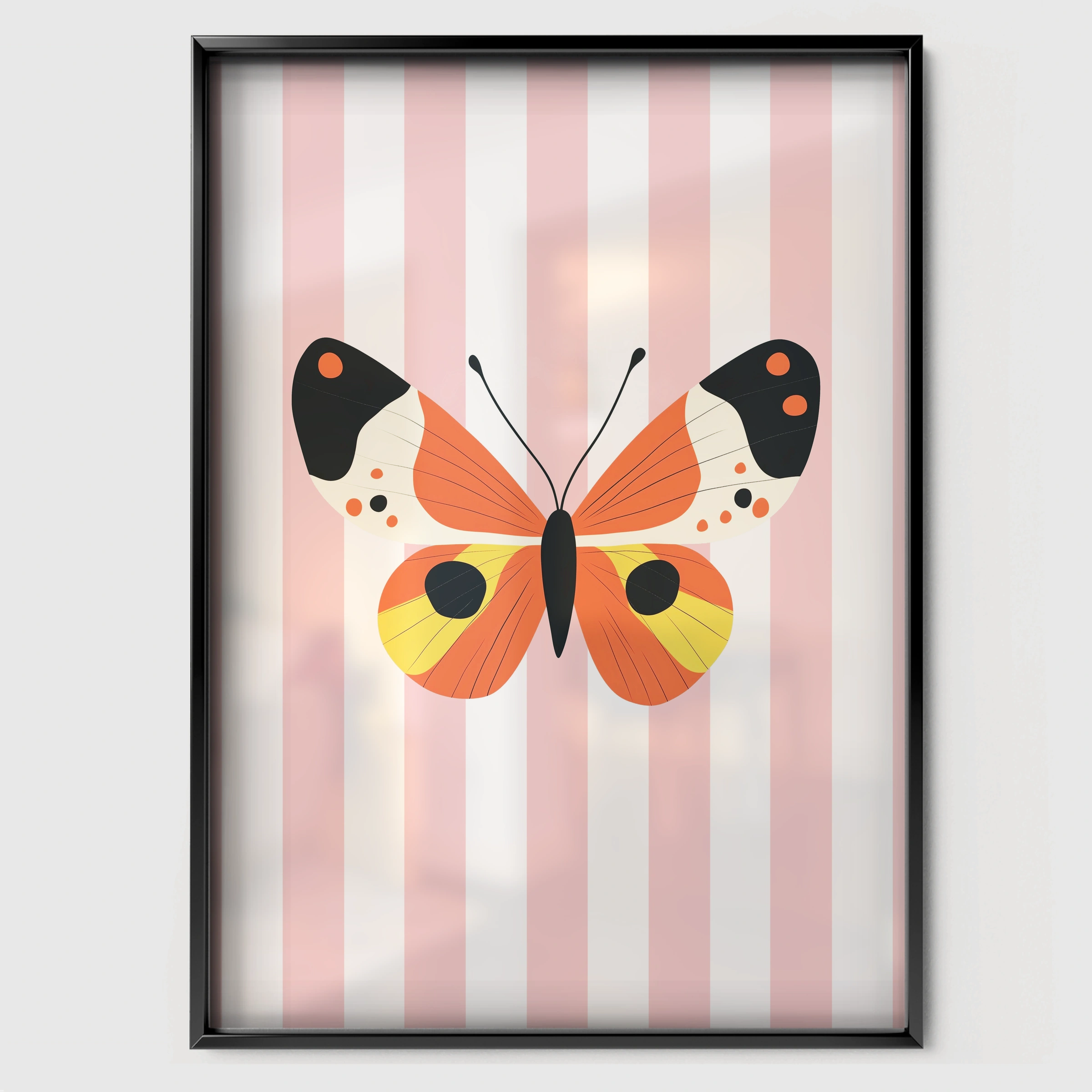 Bright Butterfly Nursery Print - black framed nursery wall art print