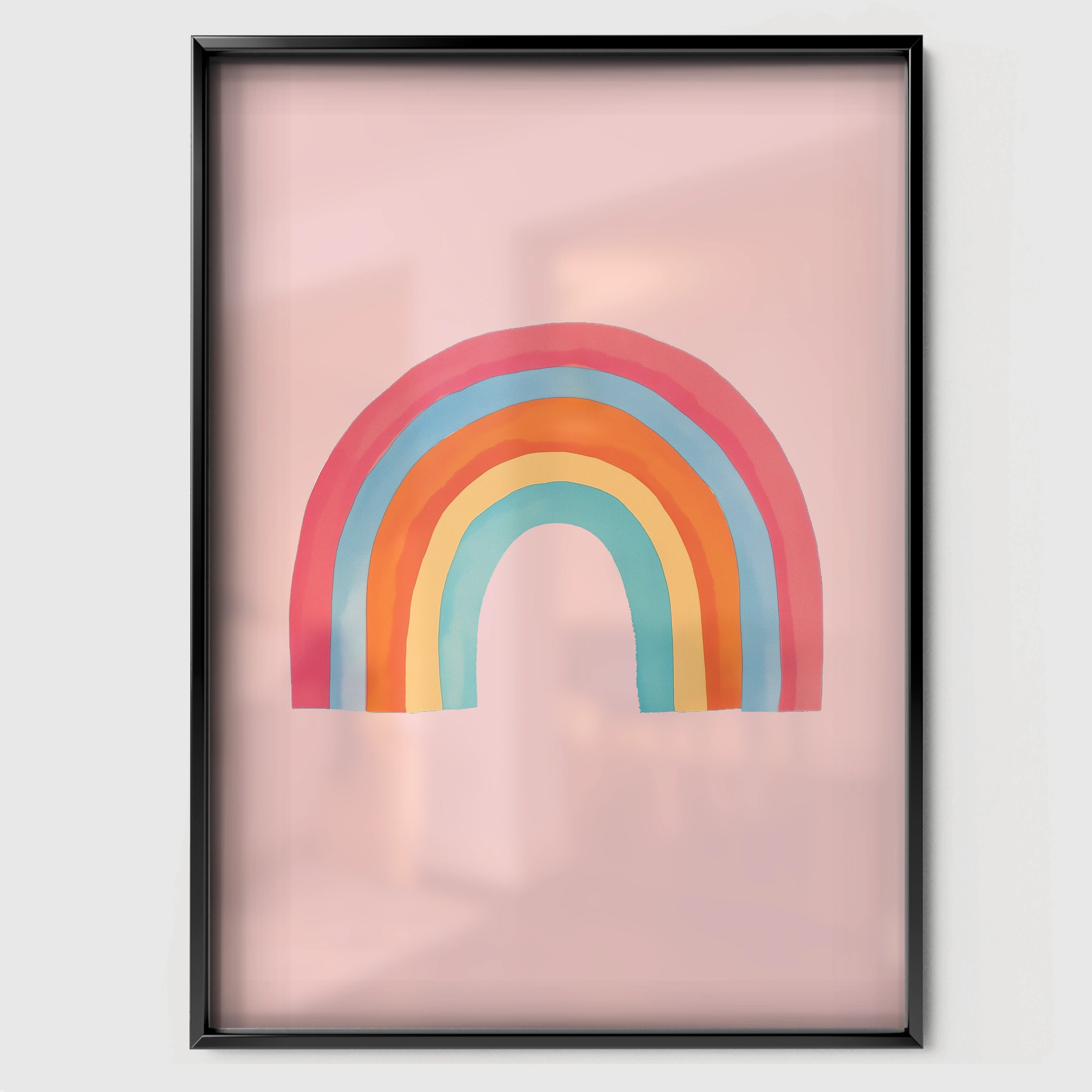 Bright Rainbow Nursery Print - black framed nursery wall art print