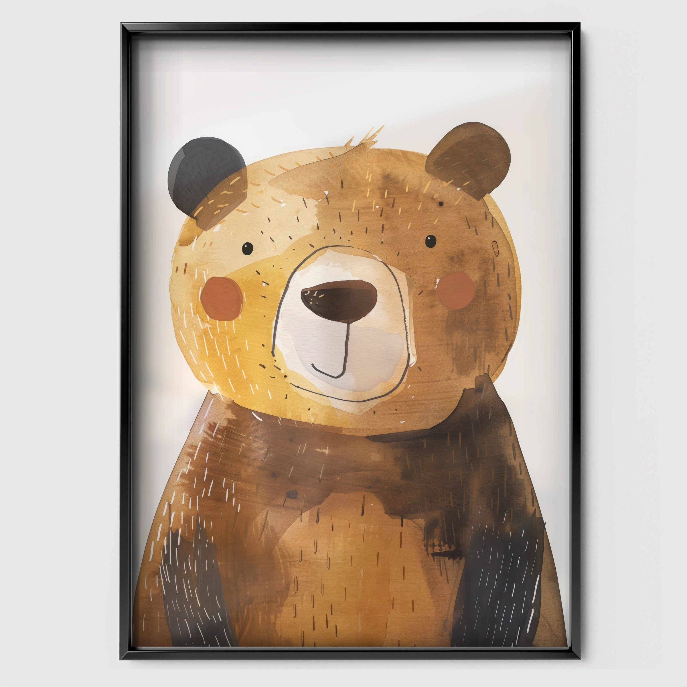 Brown Bear Nursery Print - black framed nursery wall art print