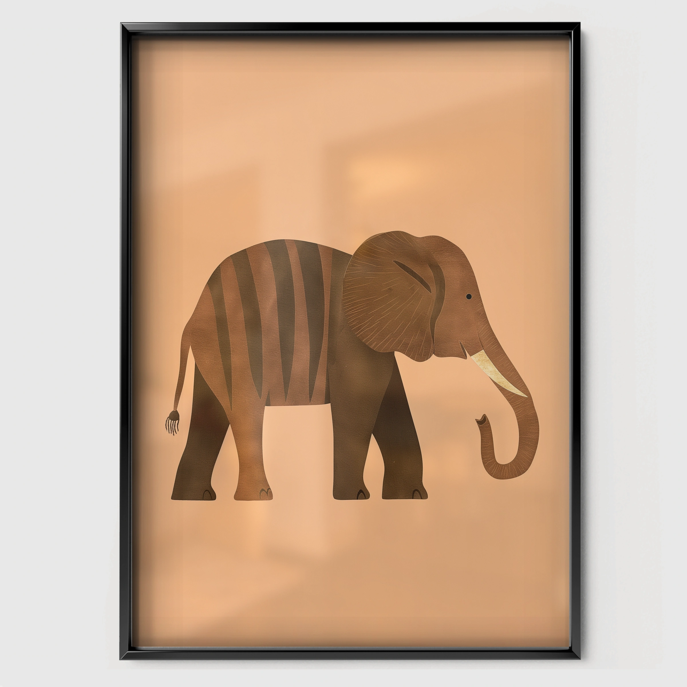 Brown Elephant Nursery Print - black framed nursery wall art print