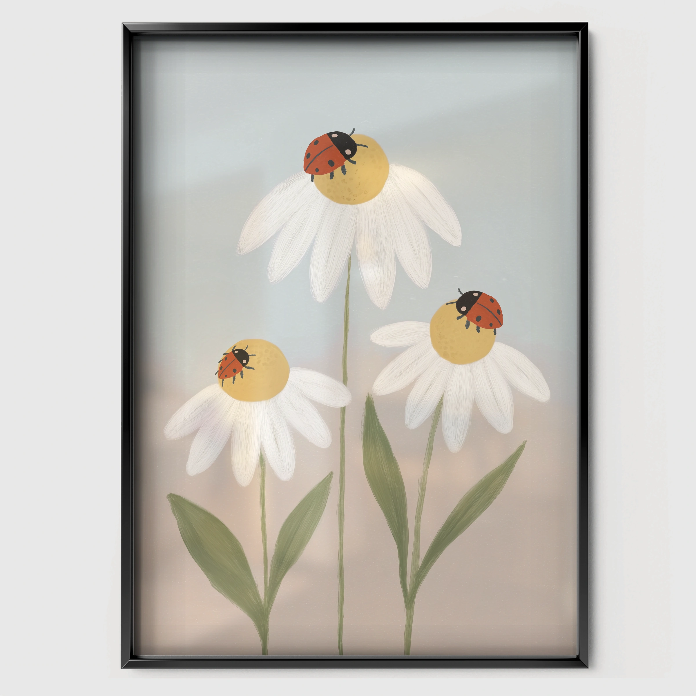 Bunch of Daisies Nursery Print - black framed nursery wall art print
