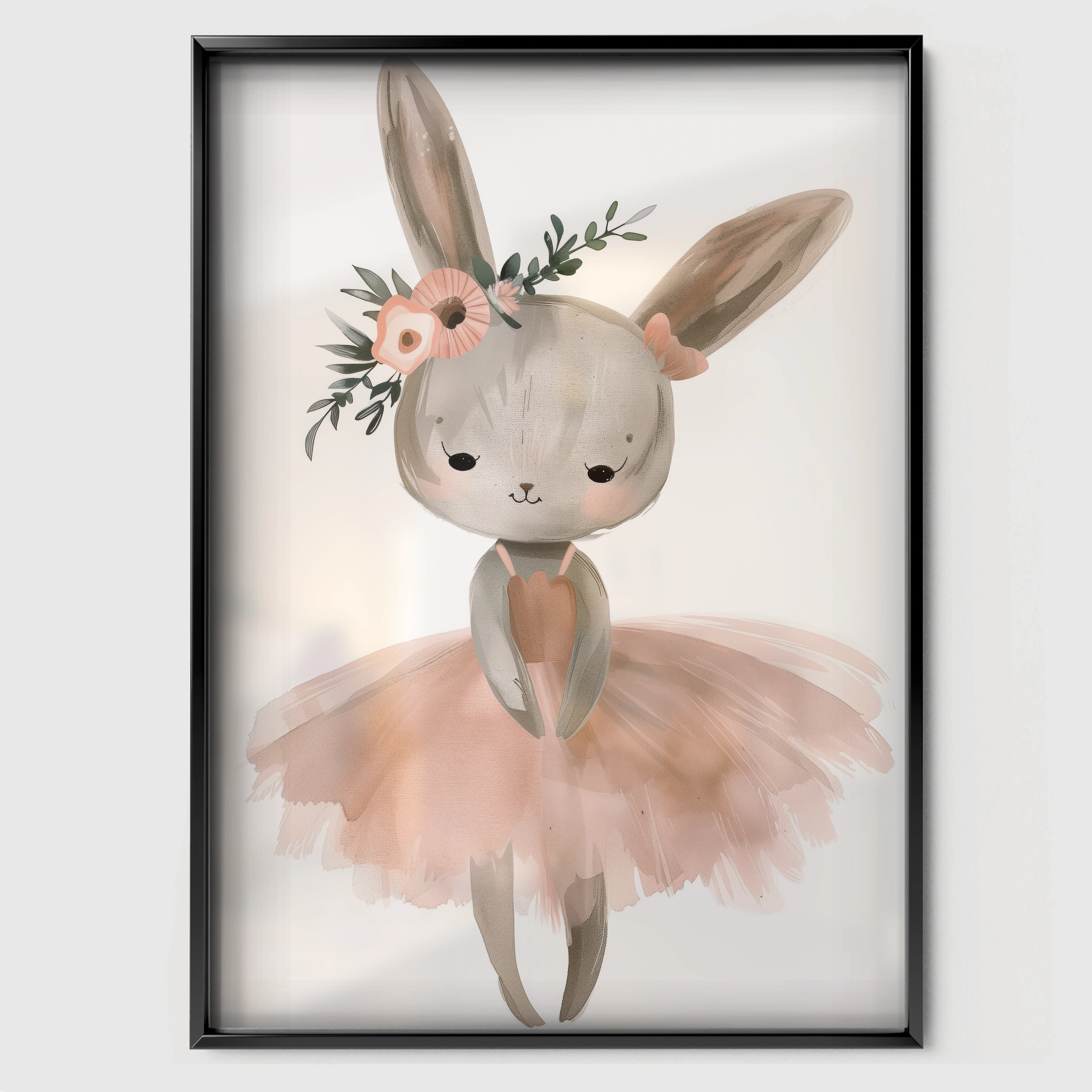 Bunny Ballerina Nursery Print - black framed nursery wall art print
