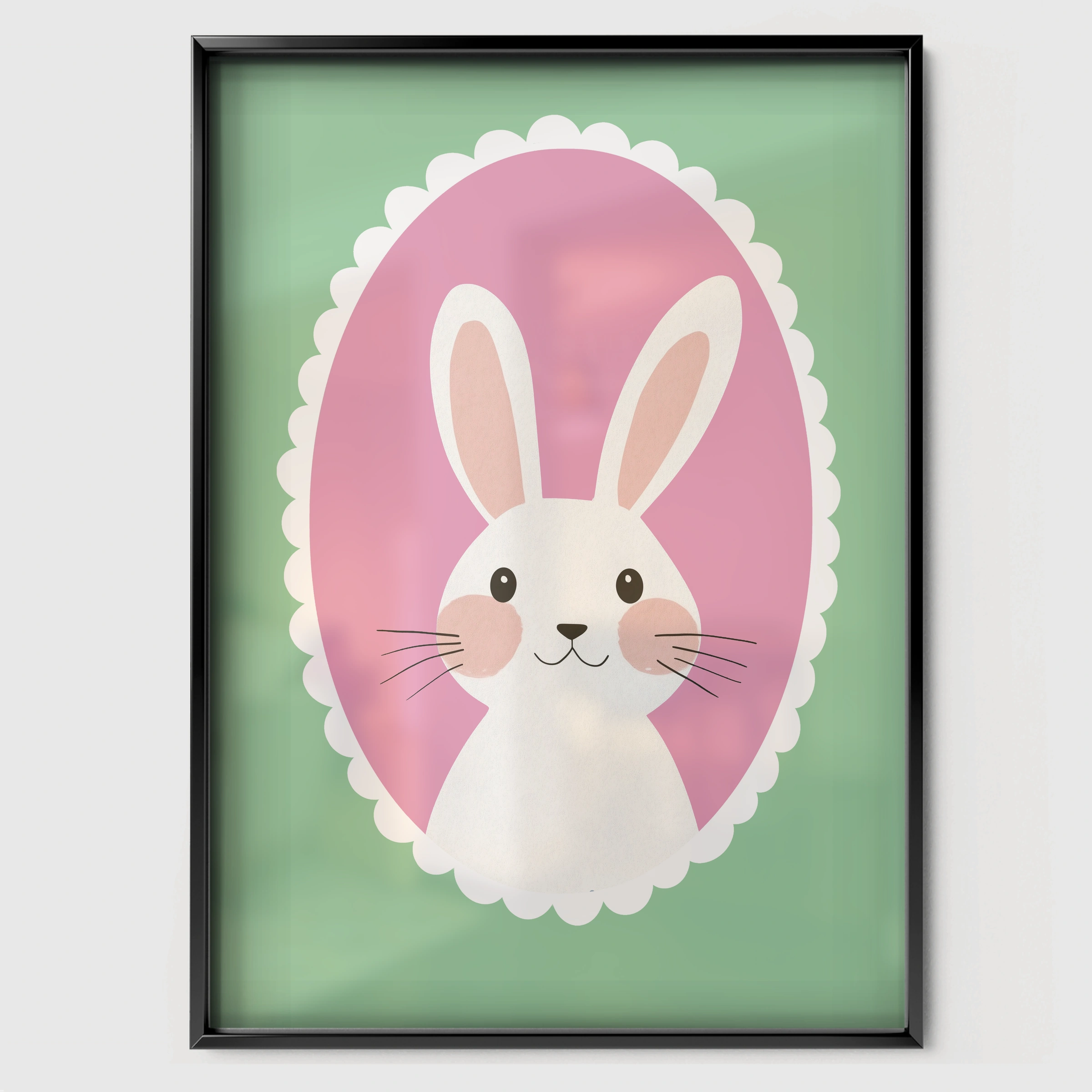 Bunny Cameo Nursery Print - black framed nursery wall art print