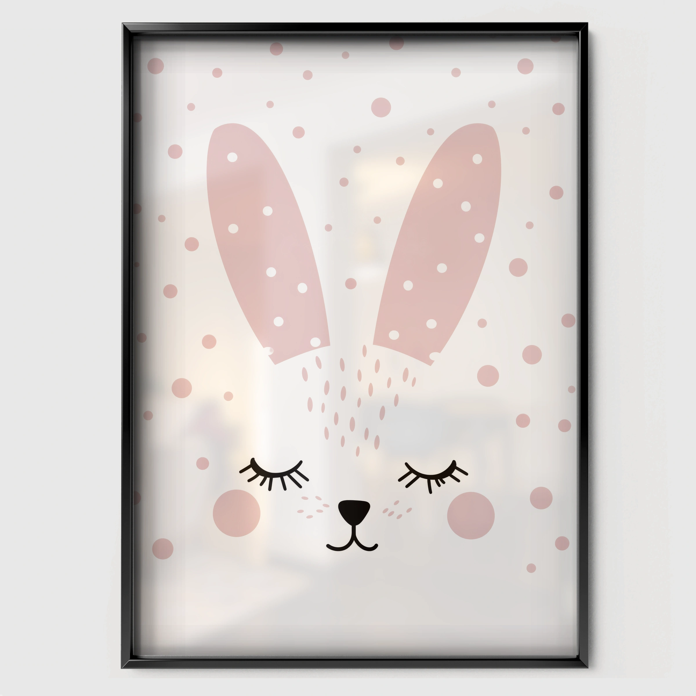 Bunny Face Nursery Print - black framed nursery wall art print