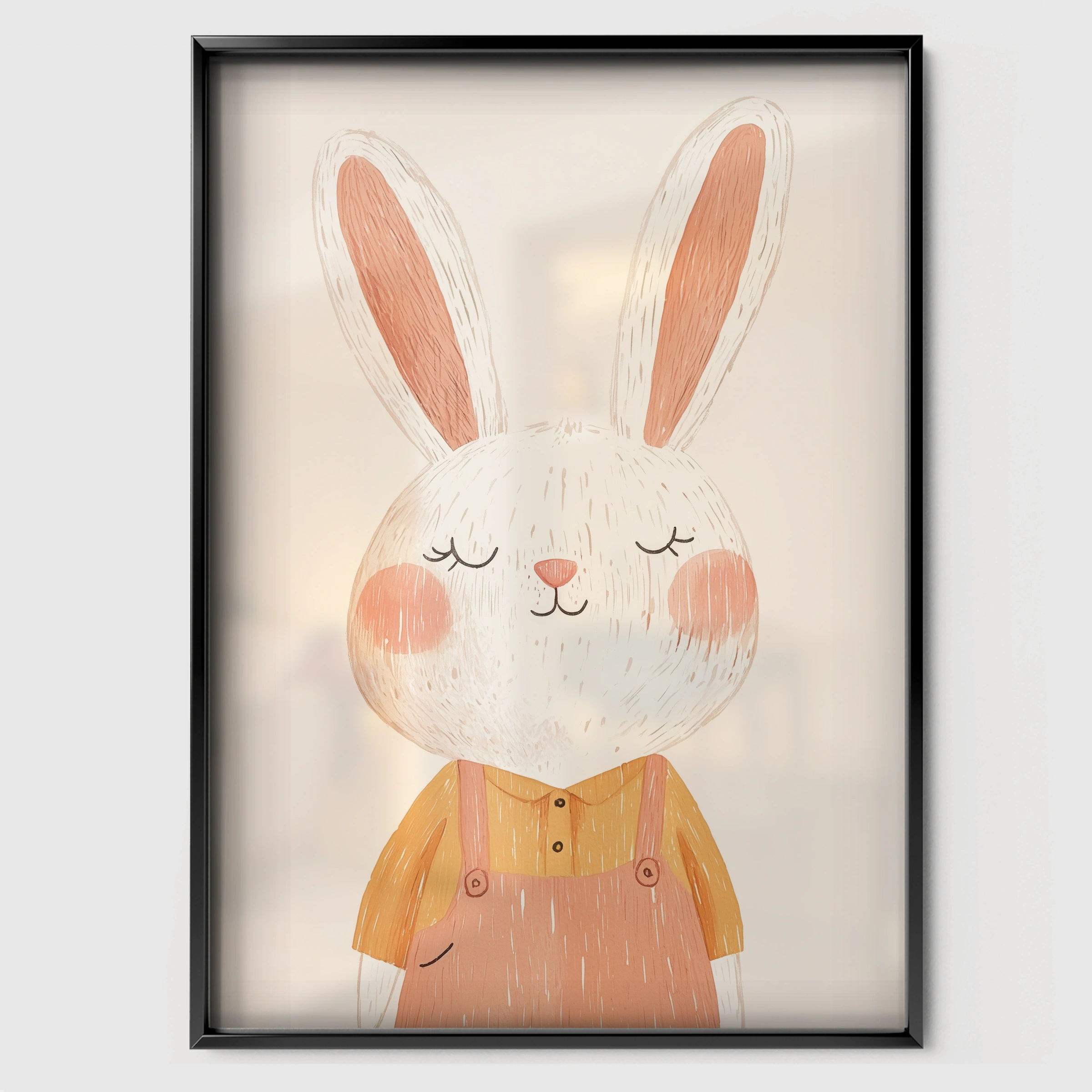 Bunny in a Dress Nursery Print - black framed nursery wall art print