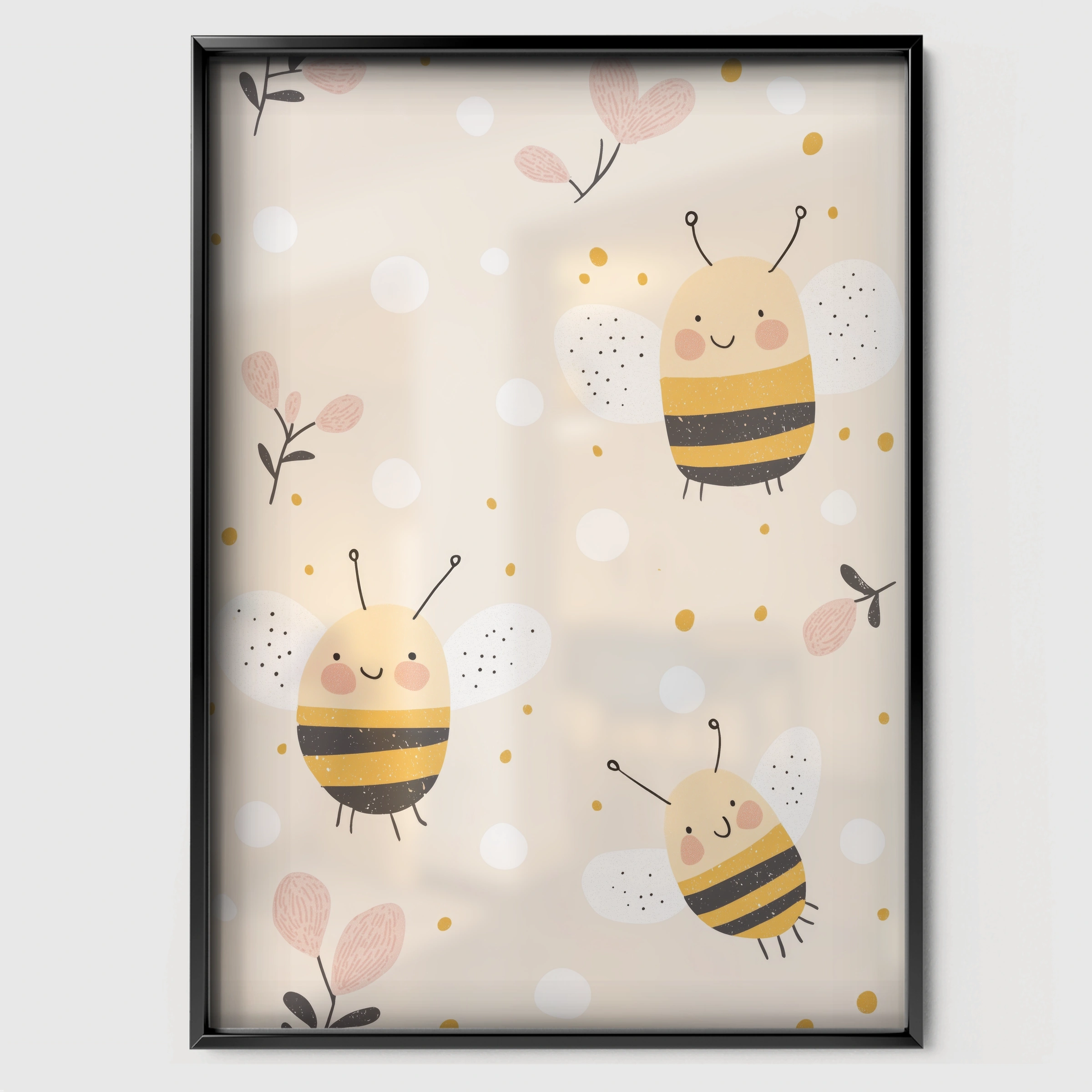 Busy Bees Nursery Print - black framed nursery wall art print