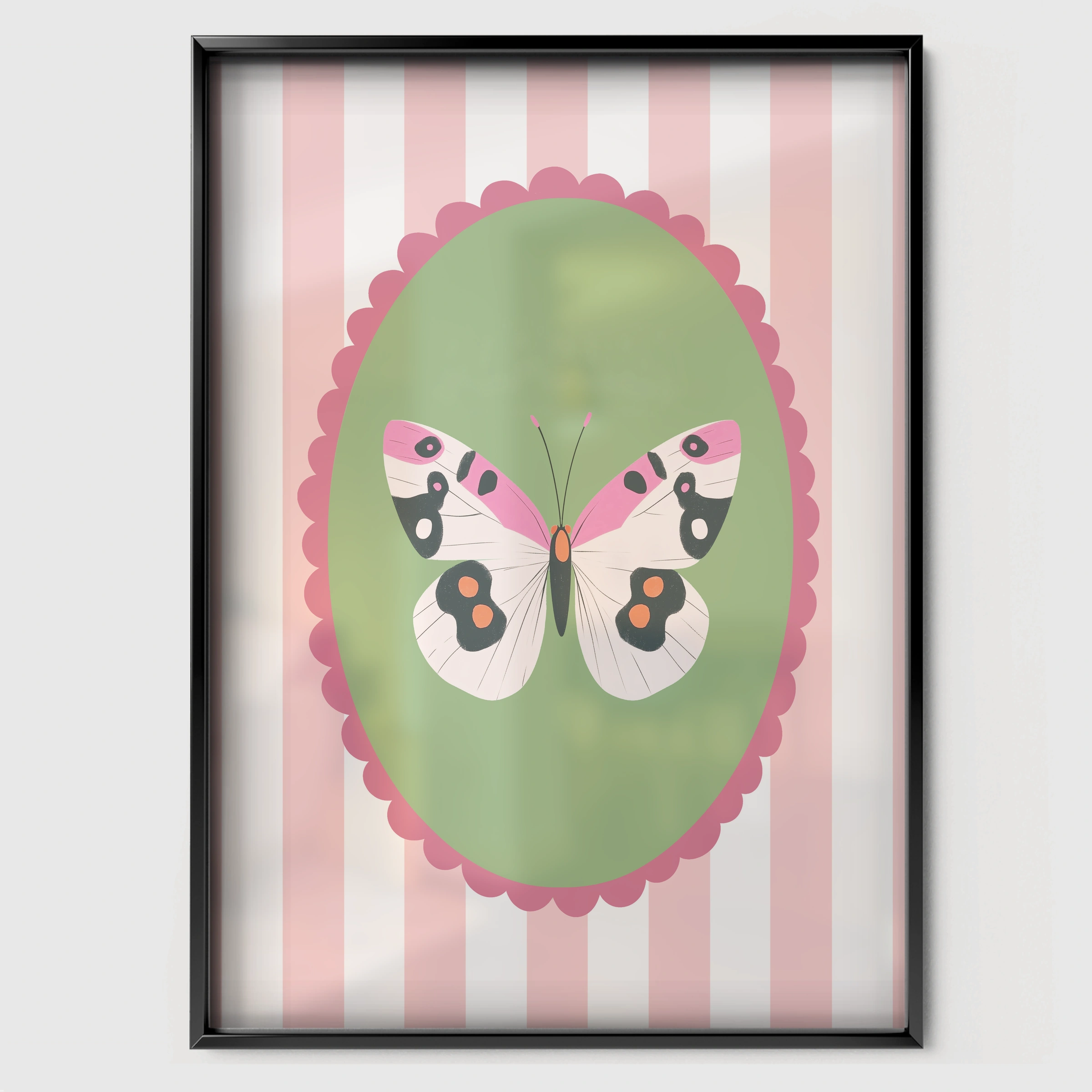 Butterfly Cameo Nursery Print - black framed nursery wall art print
