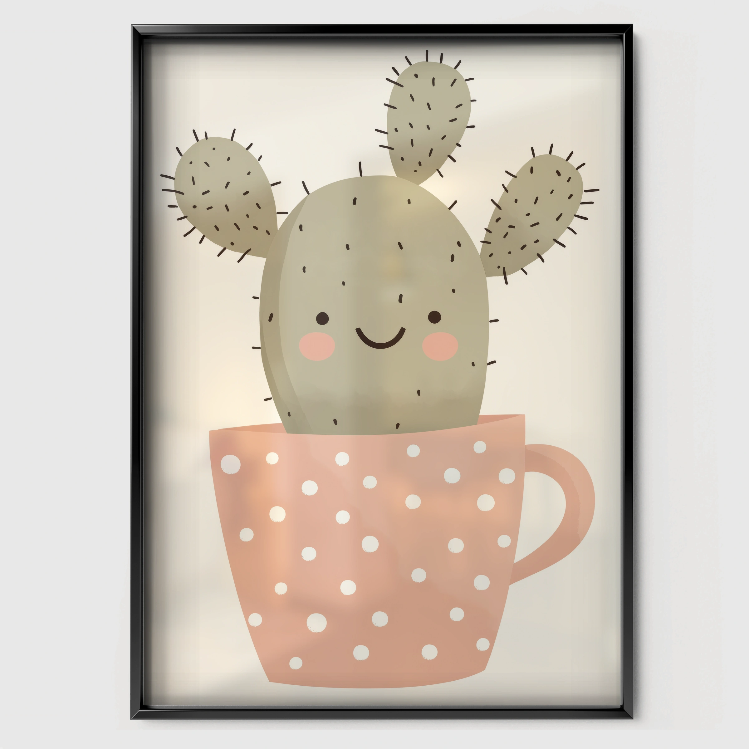 Cactus in a Cup Nursery Print - black framed nursery wall art print