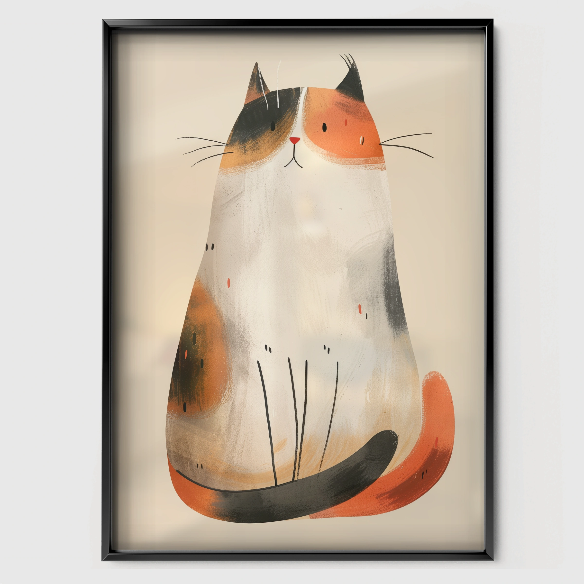Calico Cat Nursery Print - black framed nursery wall art print