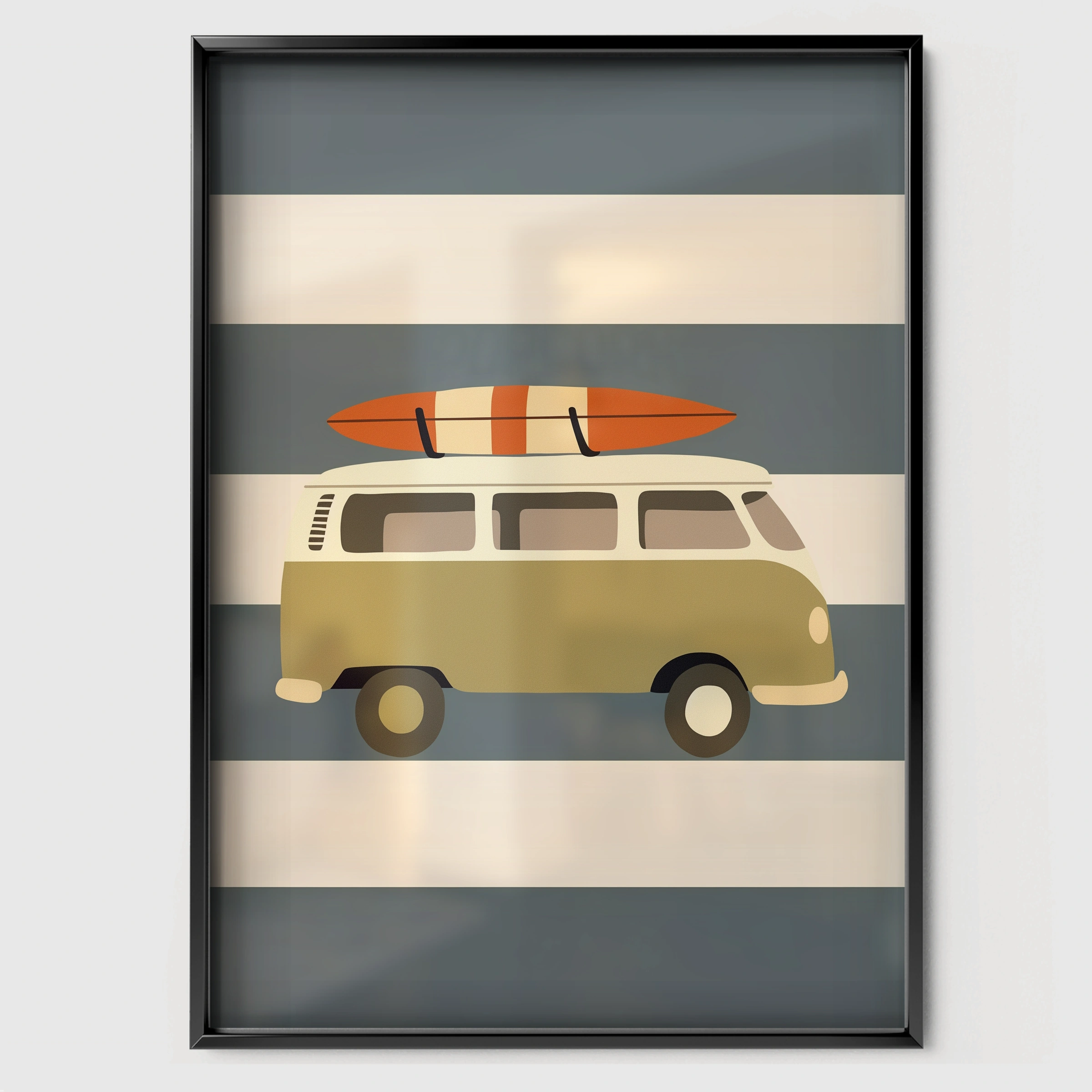 Camper Van Nursery Print - black framed nursery wall art print