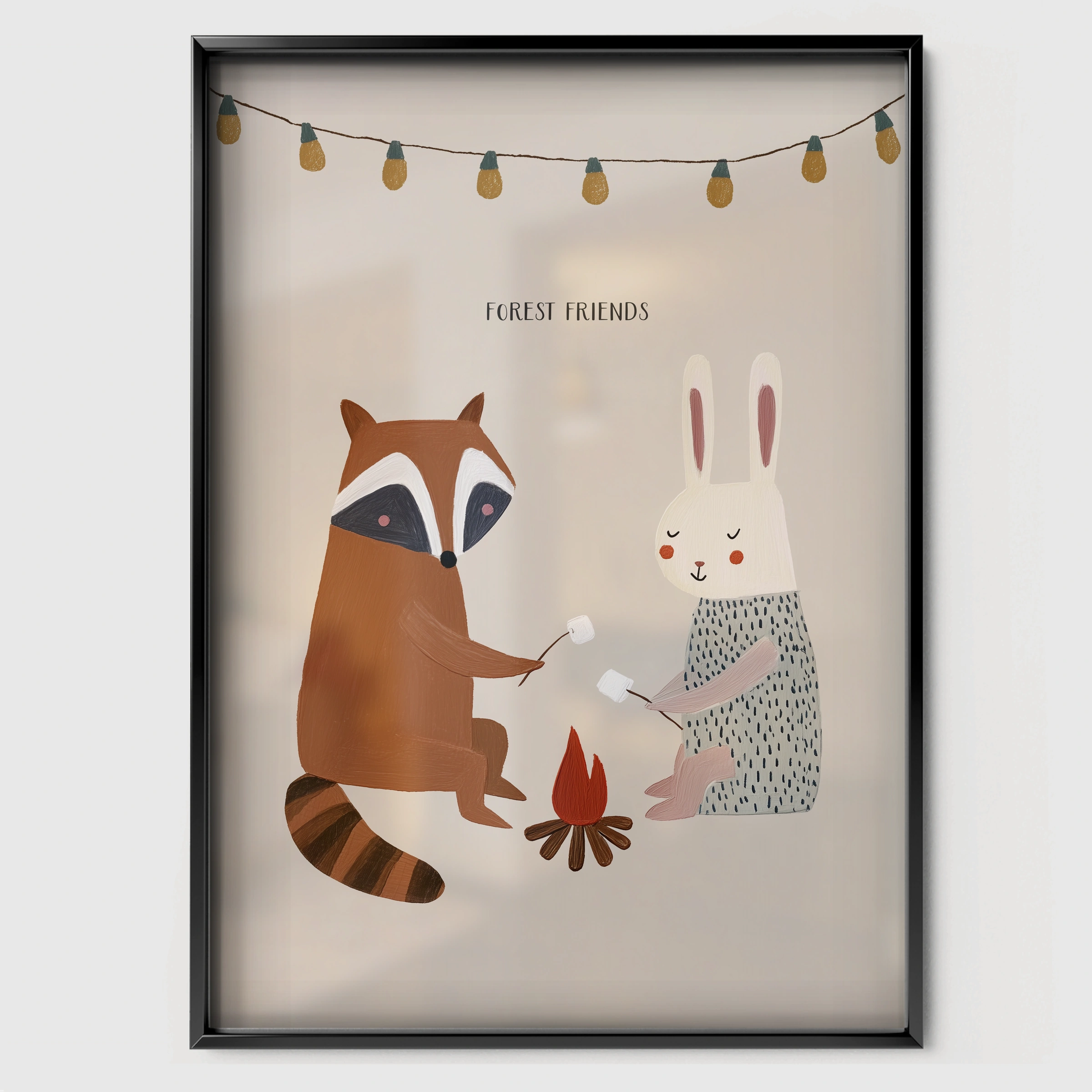 Camping Friends Nursery Print - black framed nursery wall art print