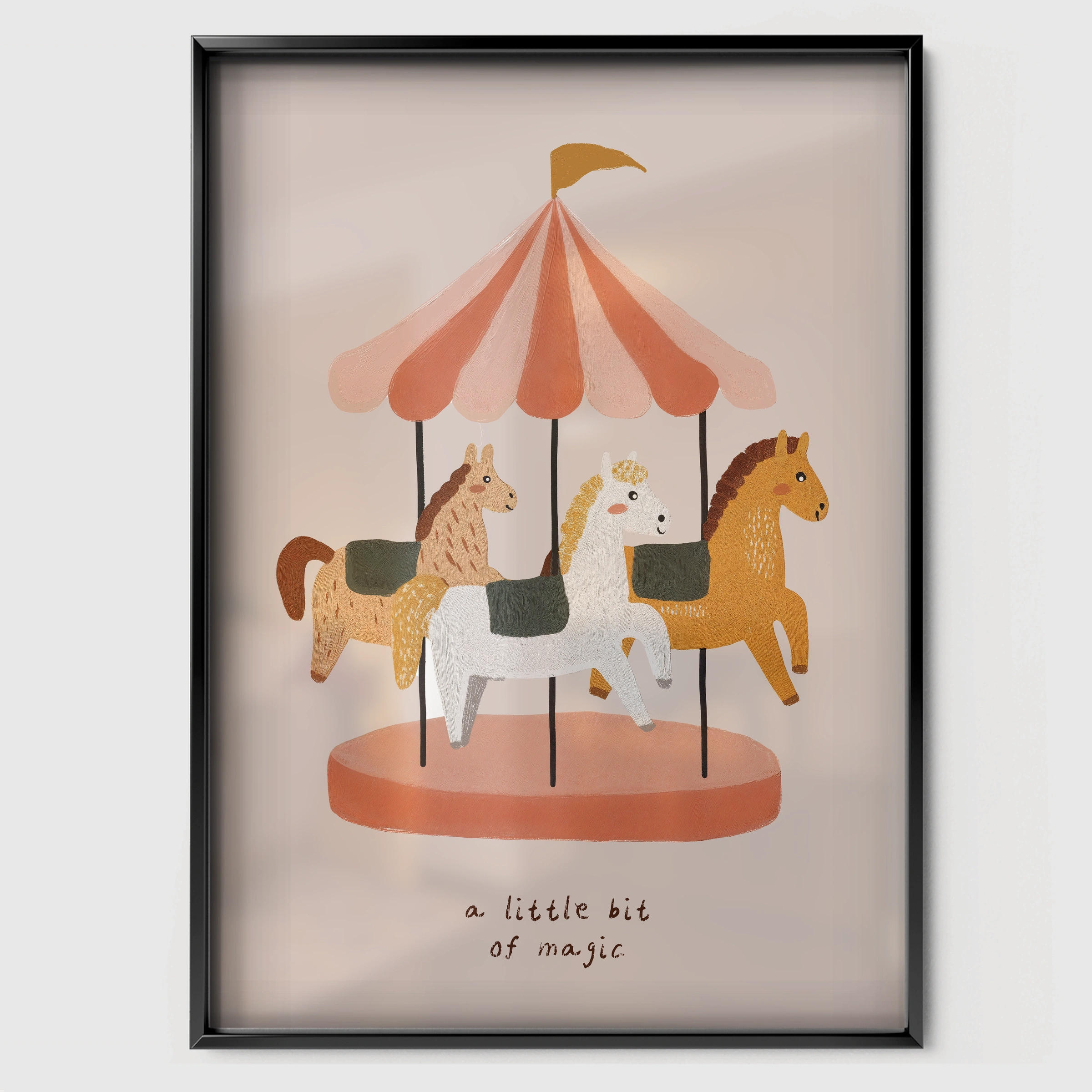 Carousel Dream Nursery Print - black framed nursery wall art print