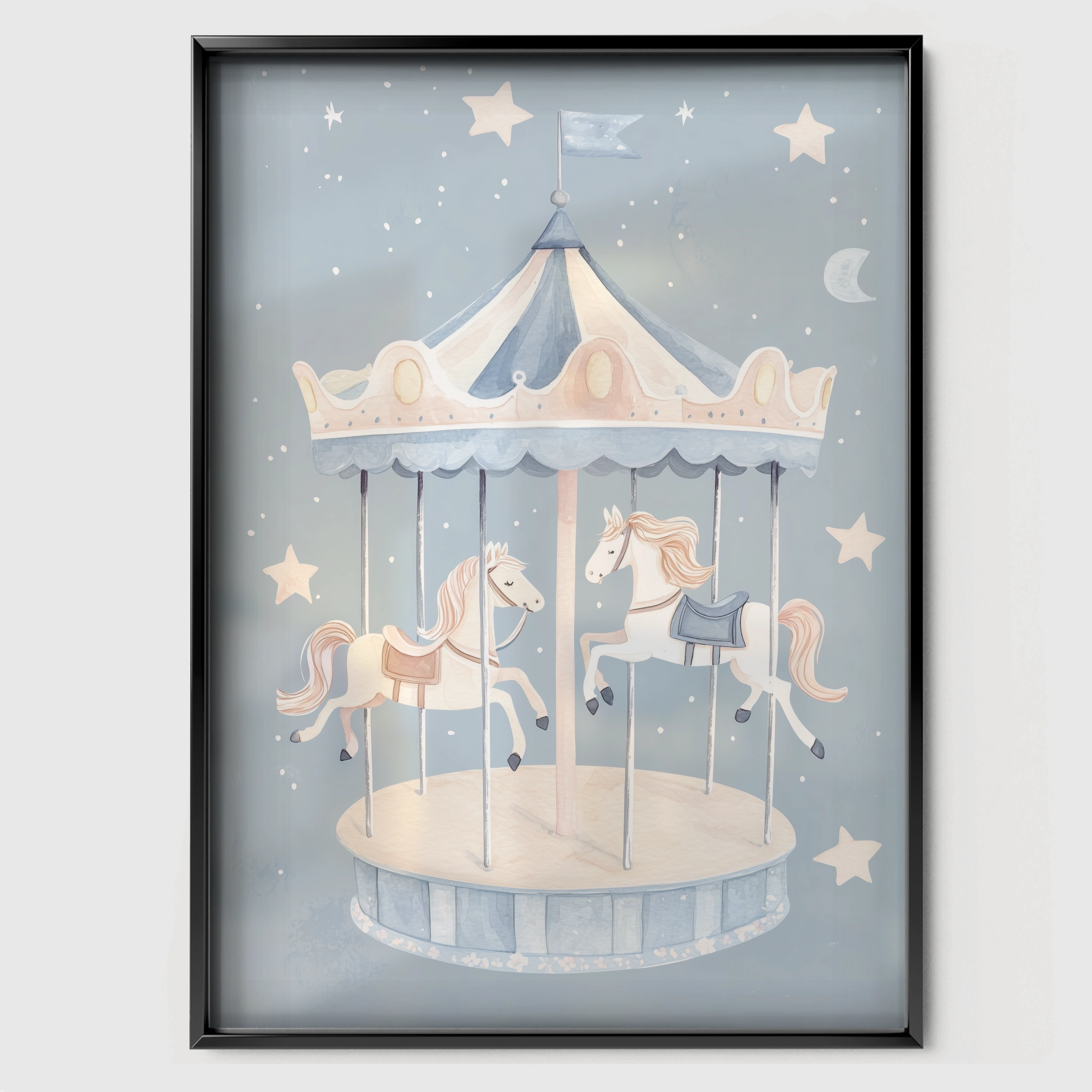 Carousel Nursery Print - black framed nursery wall art print