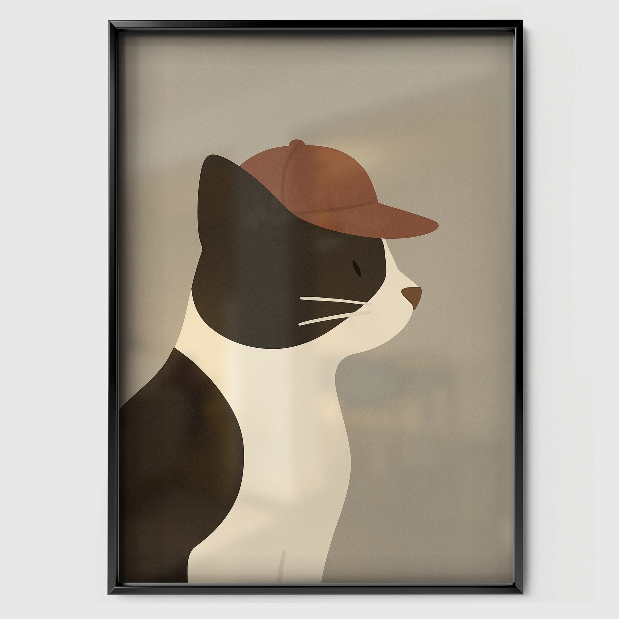 Cat in a Cap Nursery Print - black framed nursery wall art print