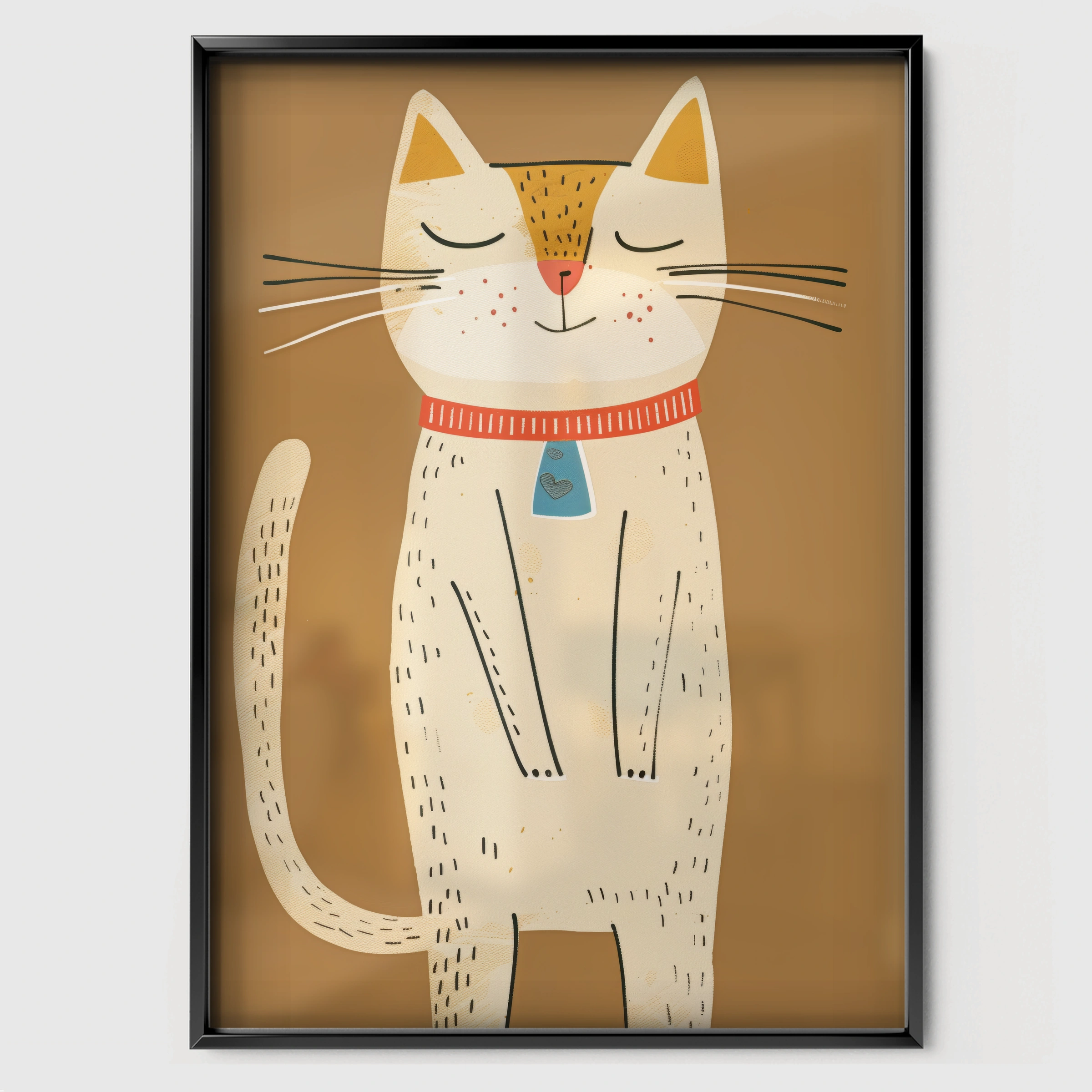 Cat with a Collar Nursery Print - black framed nursery wall art print