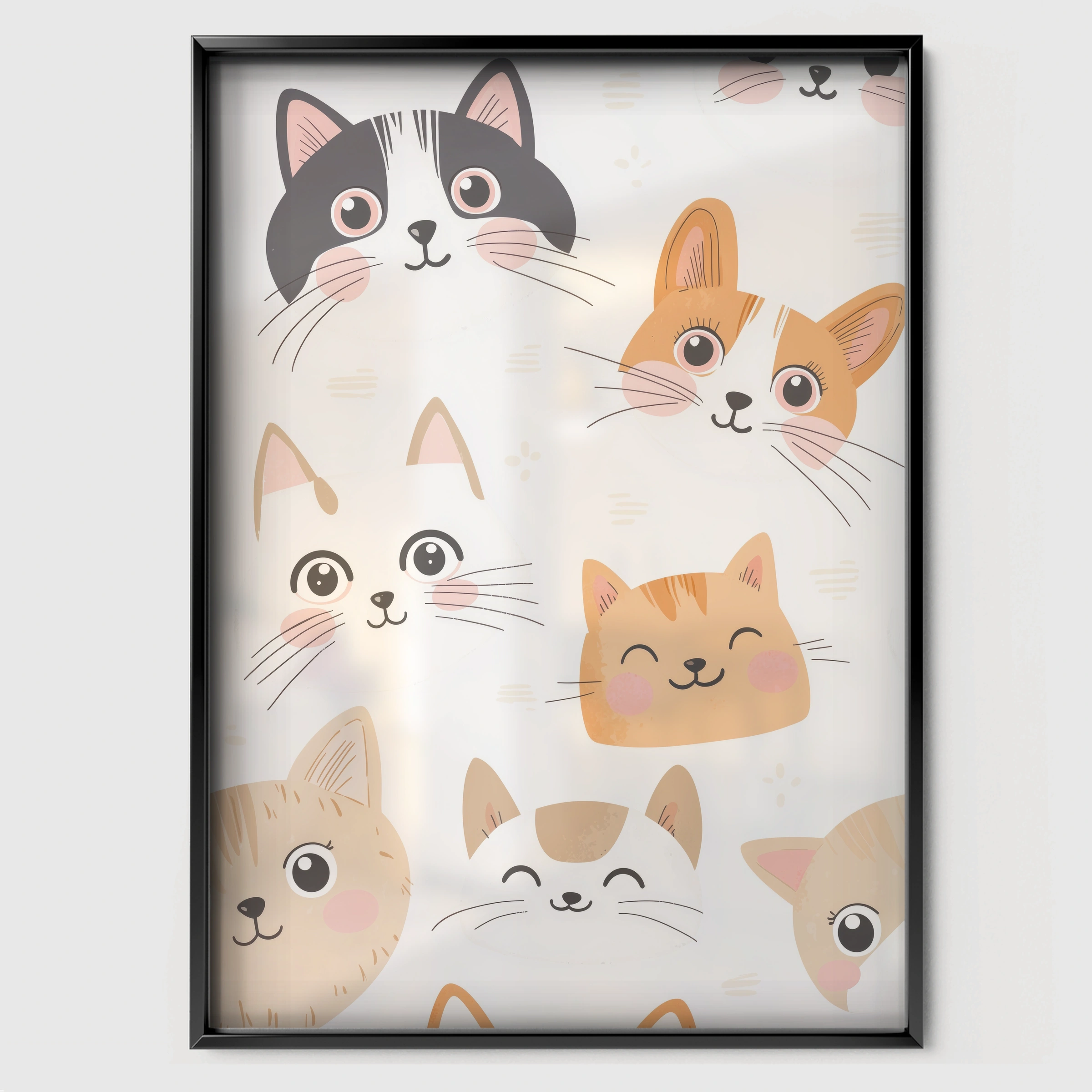 Cats and Corgi Nursery Print - black framed nursery wall art print