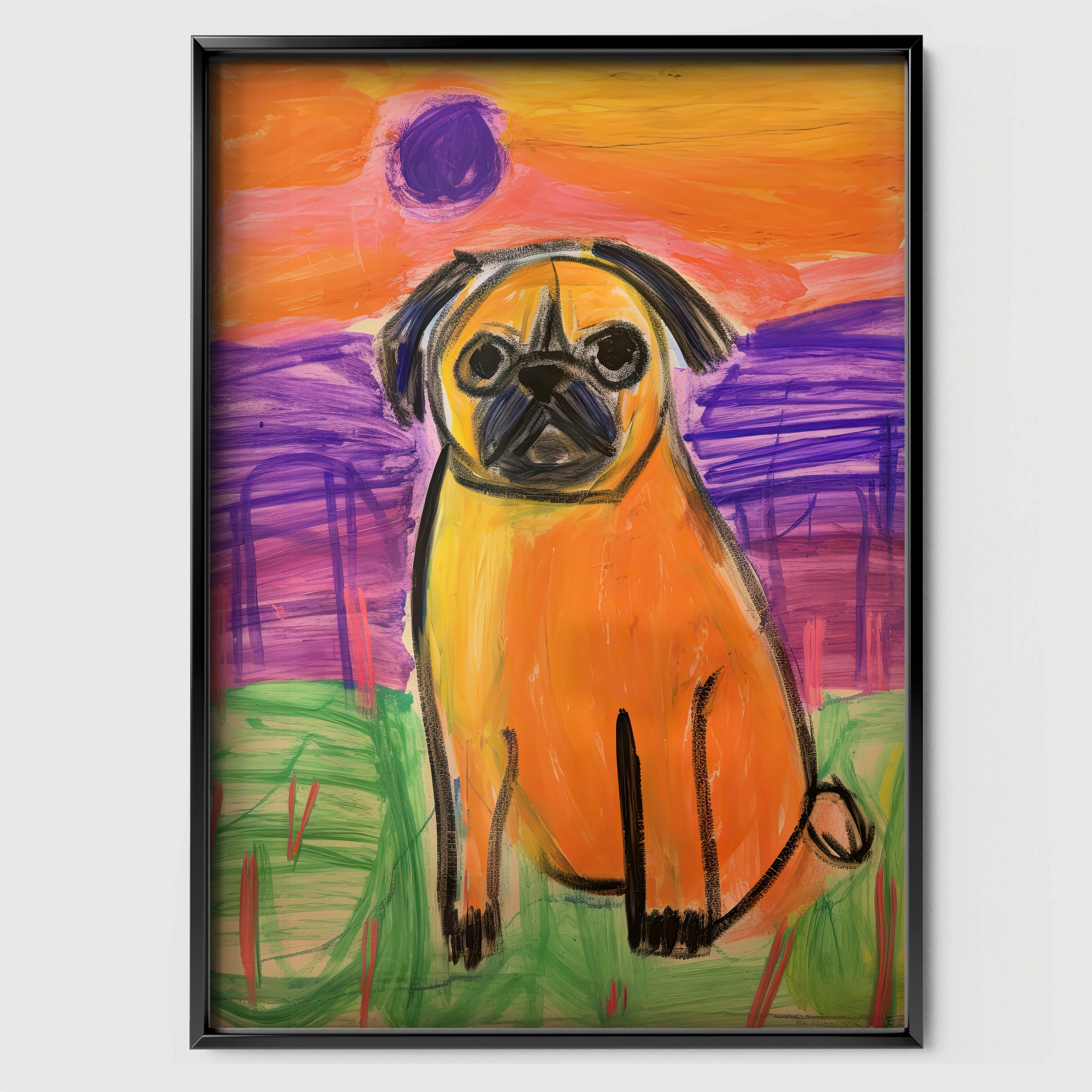 Charming Pug Nursery Print - black framed nursery wall art print