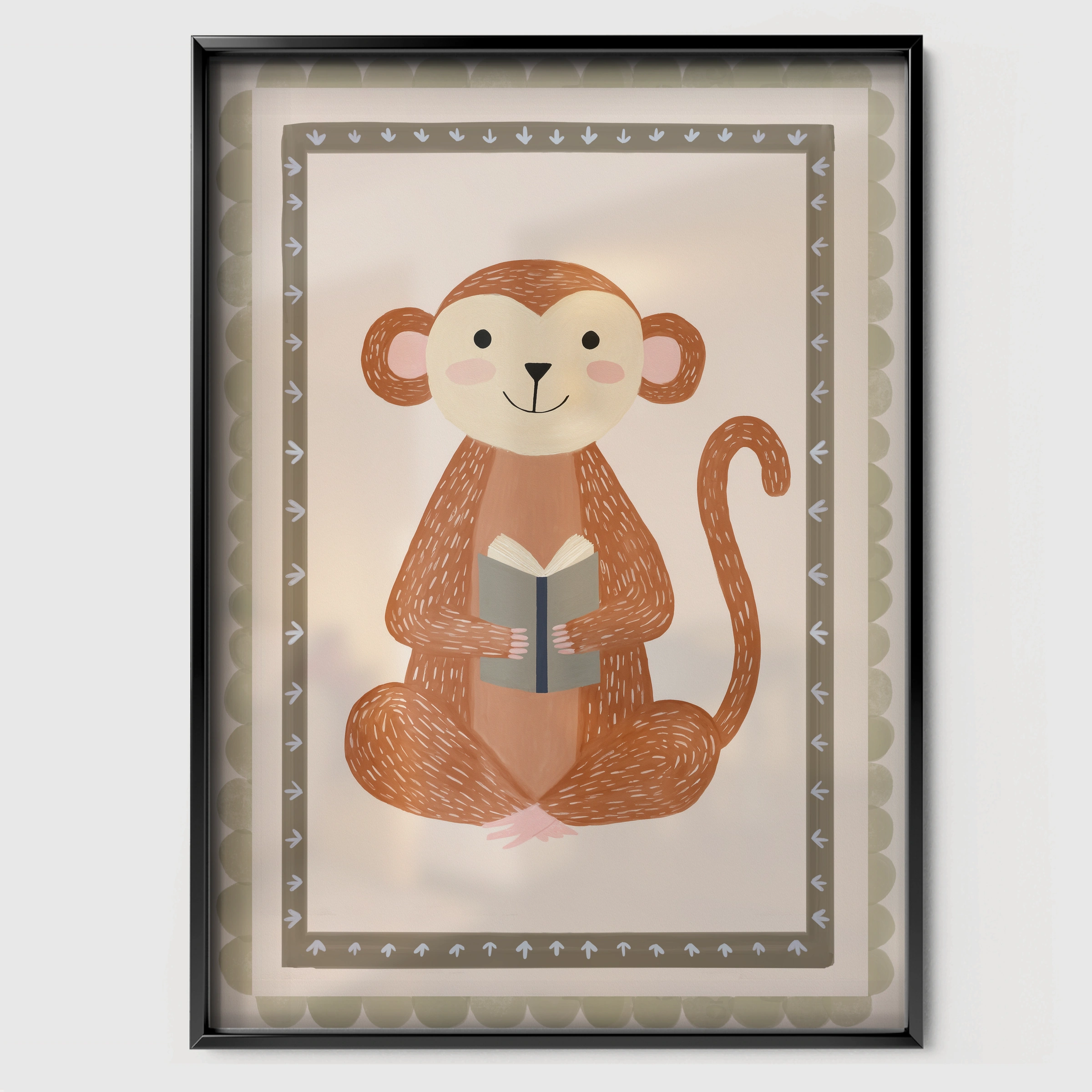 Cheeky Monkey Nursery Print - black framed nursery wall art print