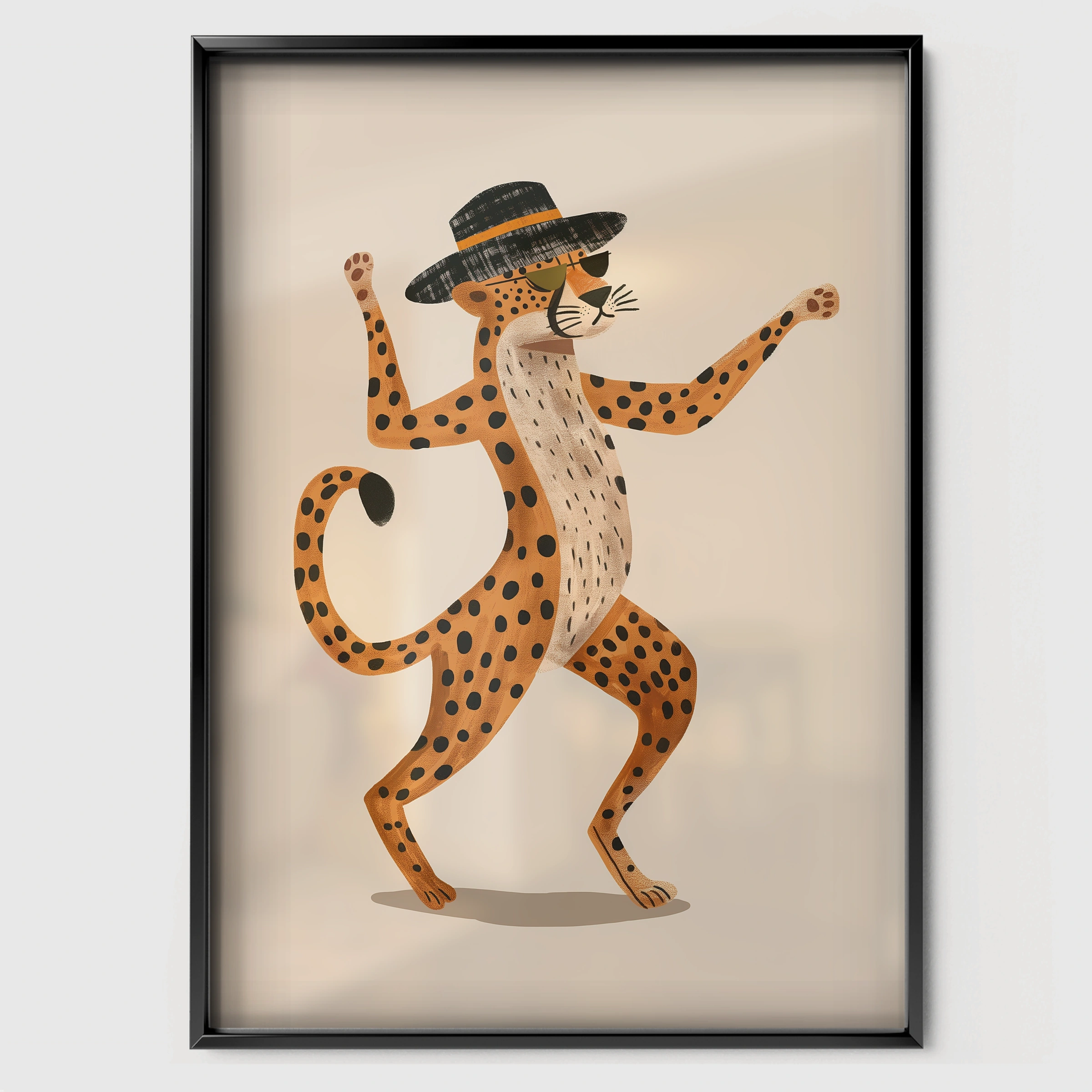 Cheetah in a Hat Nursery Print - black framed nursery wall art print