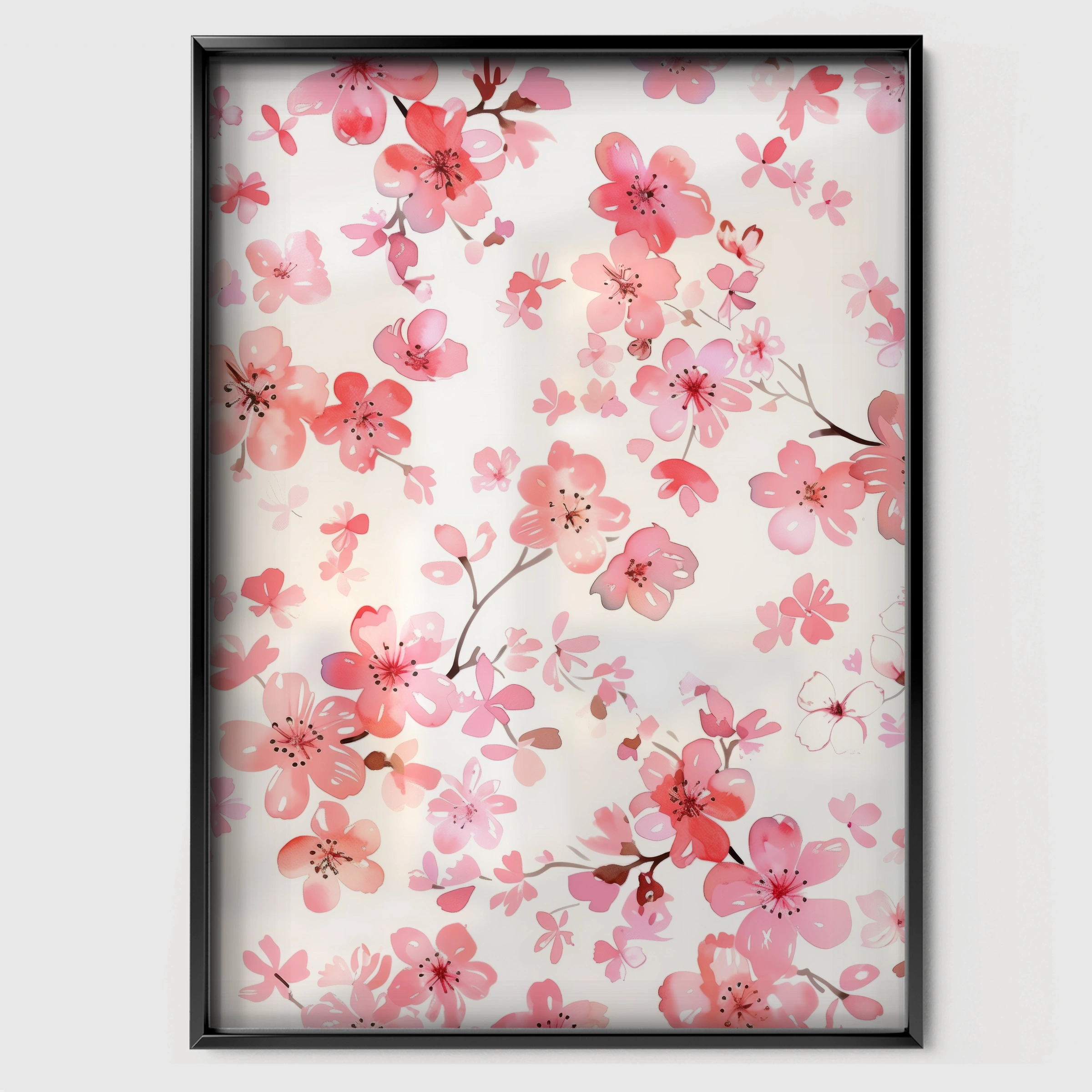 Cherry Blossom Nursery Print - black framed nursery wall art print