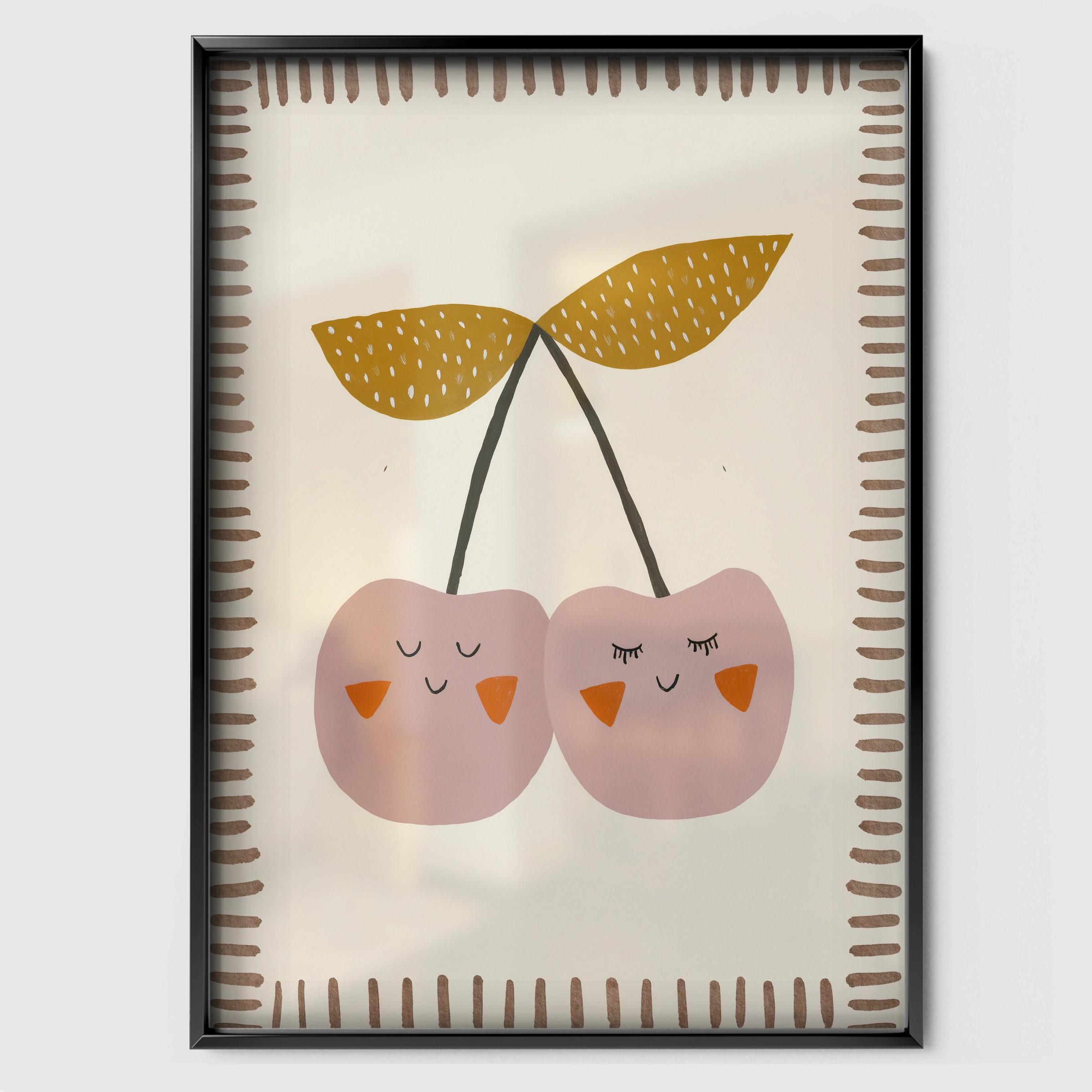 Cherry Pair Nursery Print - black framed nursery wall art print
