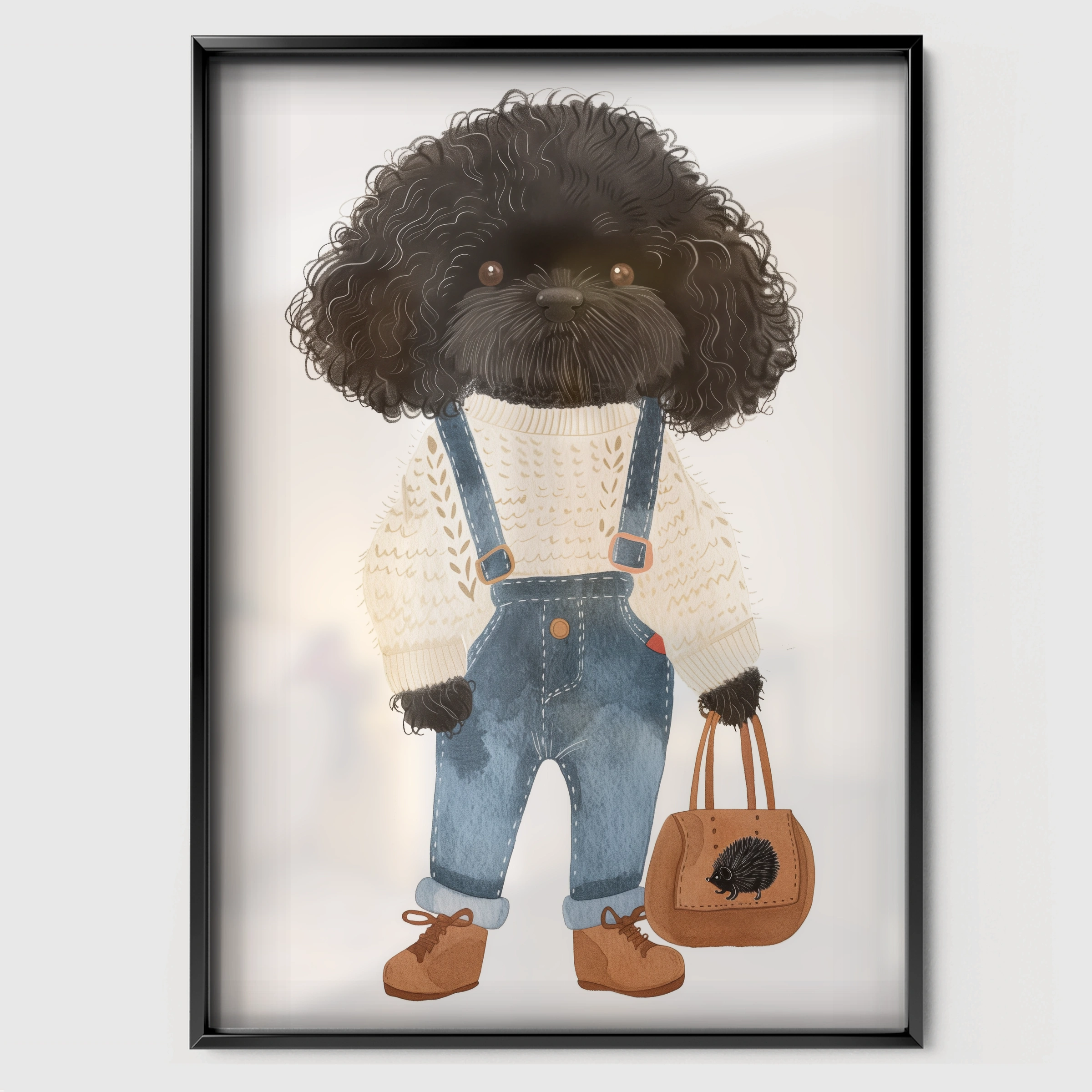 Child with a Black Poodle Nursery Print - black framed nursery wall art print