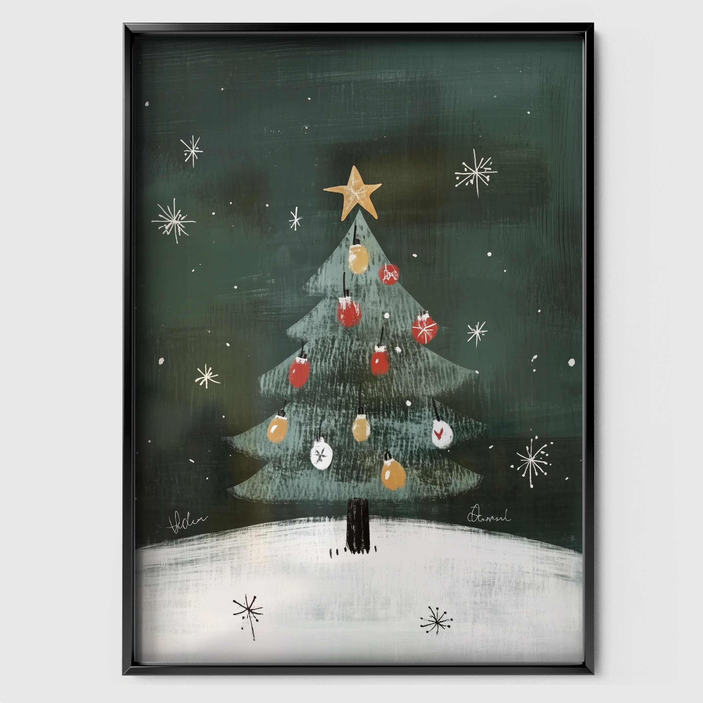 Christmas Tree at Night Print - black framed nursery wall art print