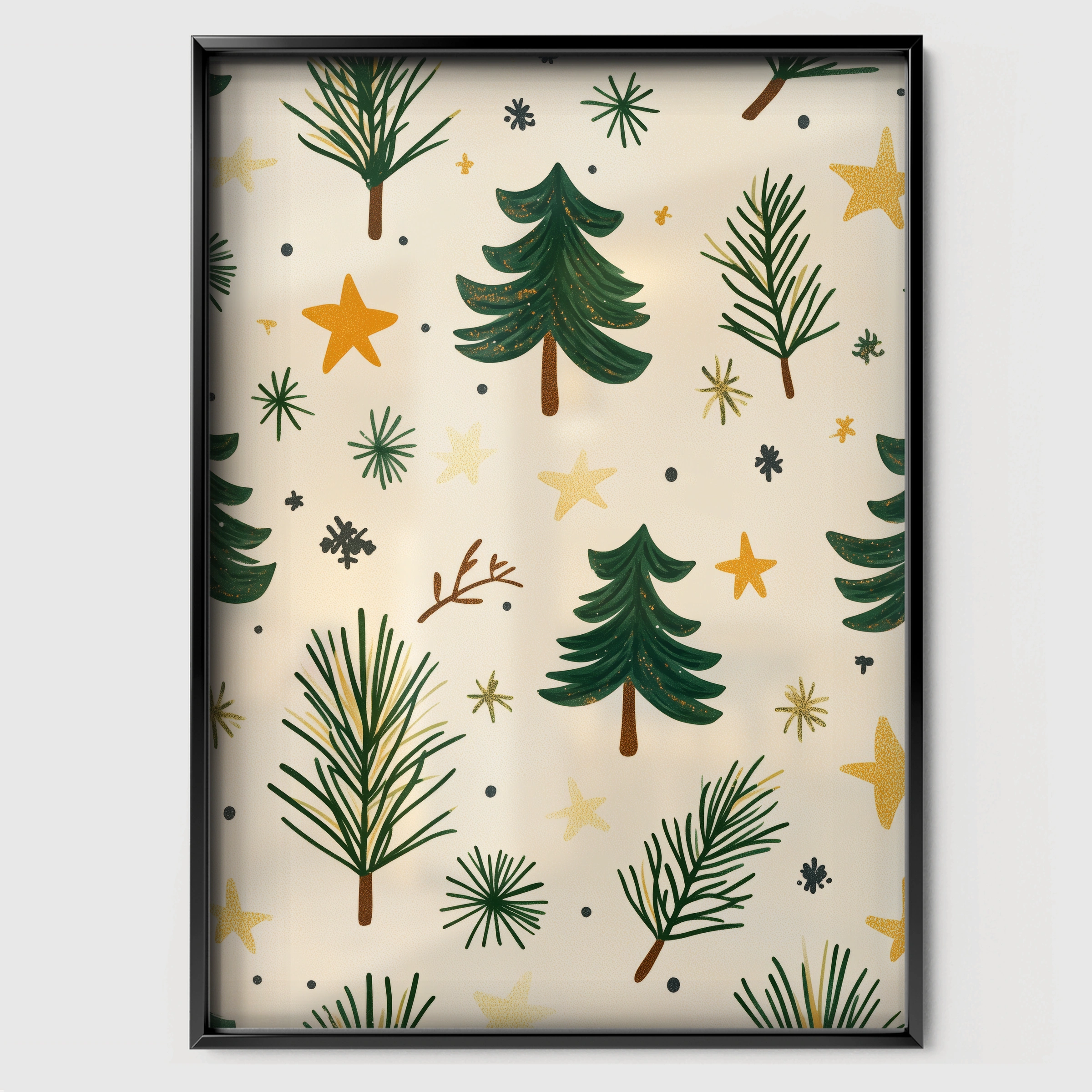 Christmas Tree Pattern Print - black framed nursery wall art print