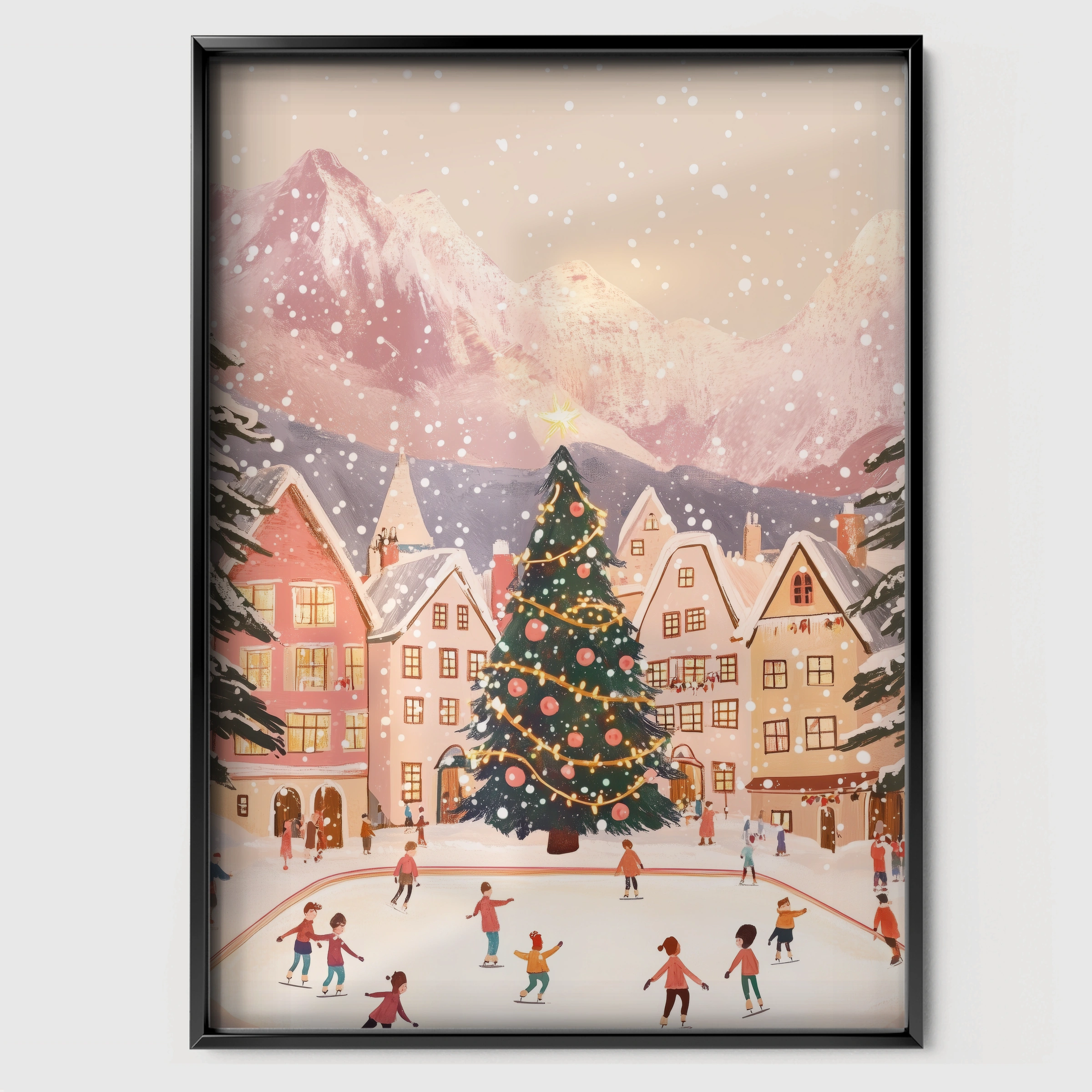 Christmas Village Christmas Print - black framed nursery wall art print