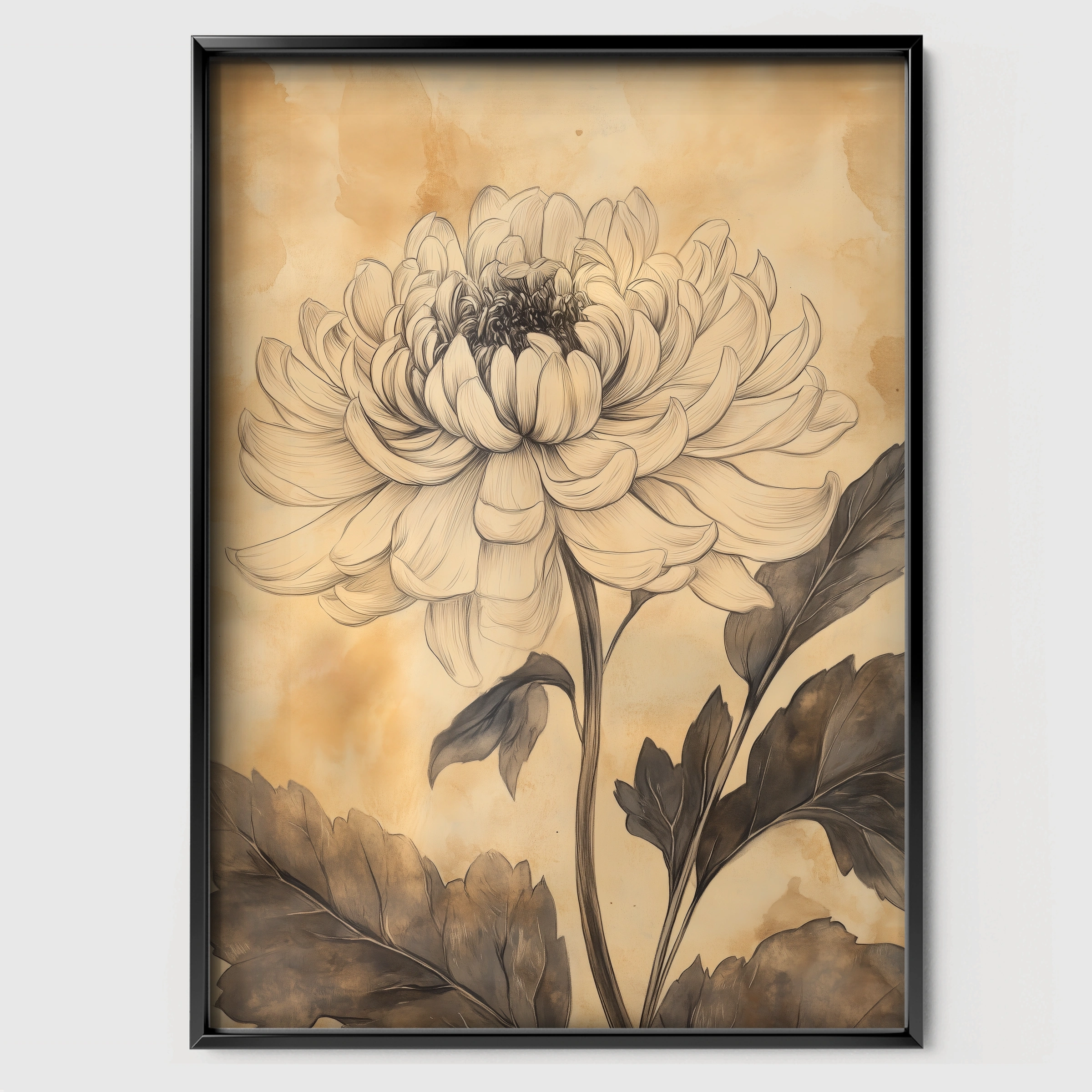 Chrysanthemum Sketch Nursery Print - black framed nursery wall art print