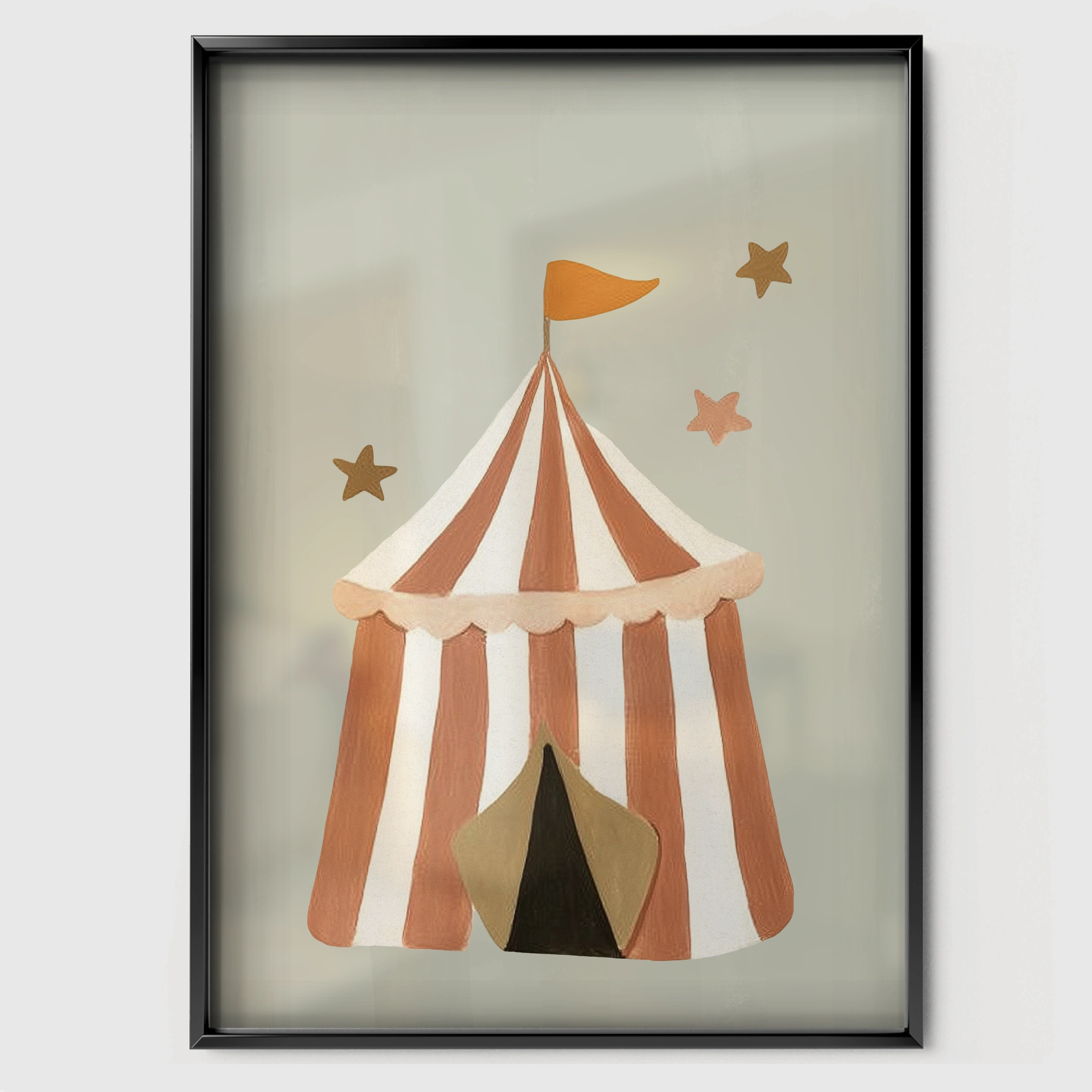 Circus Tent Nursery Print - black framed nursery wall art print