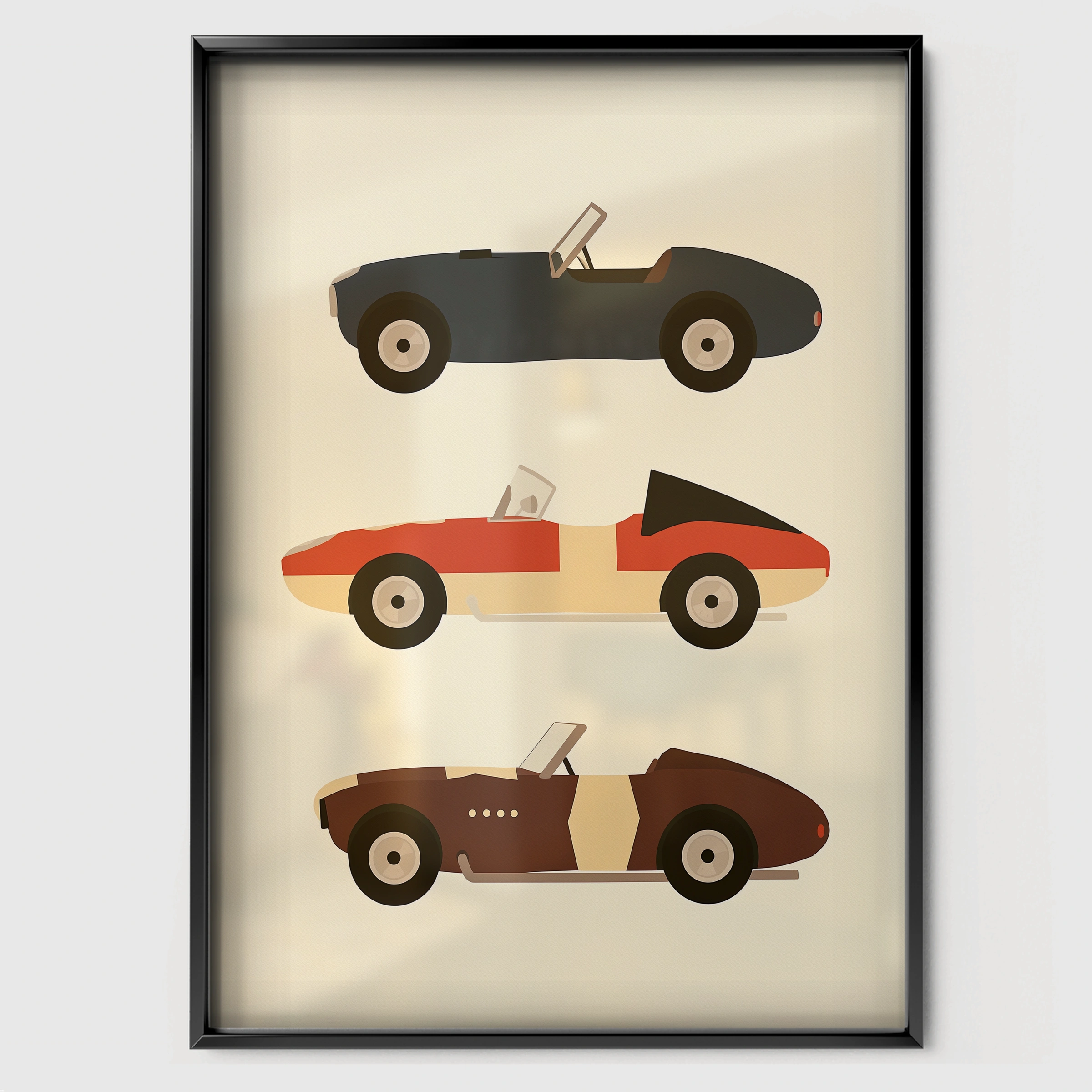 Classic Convertibles Nursery Print - black framed nursery wall art print
