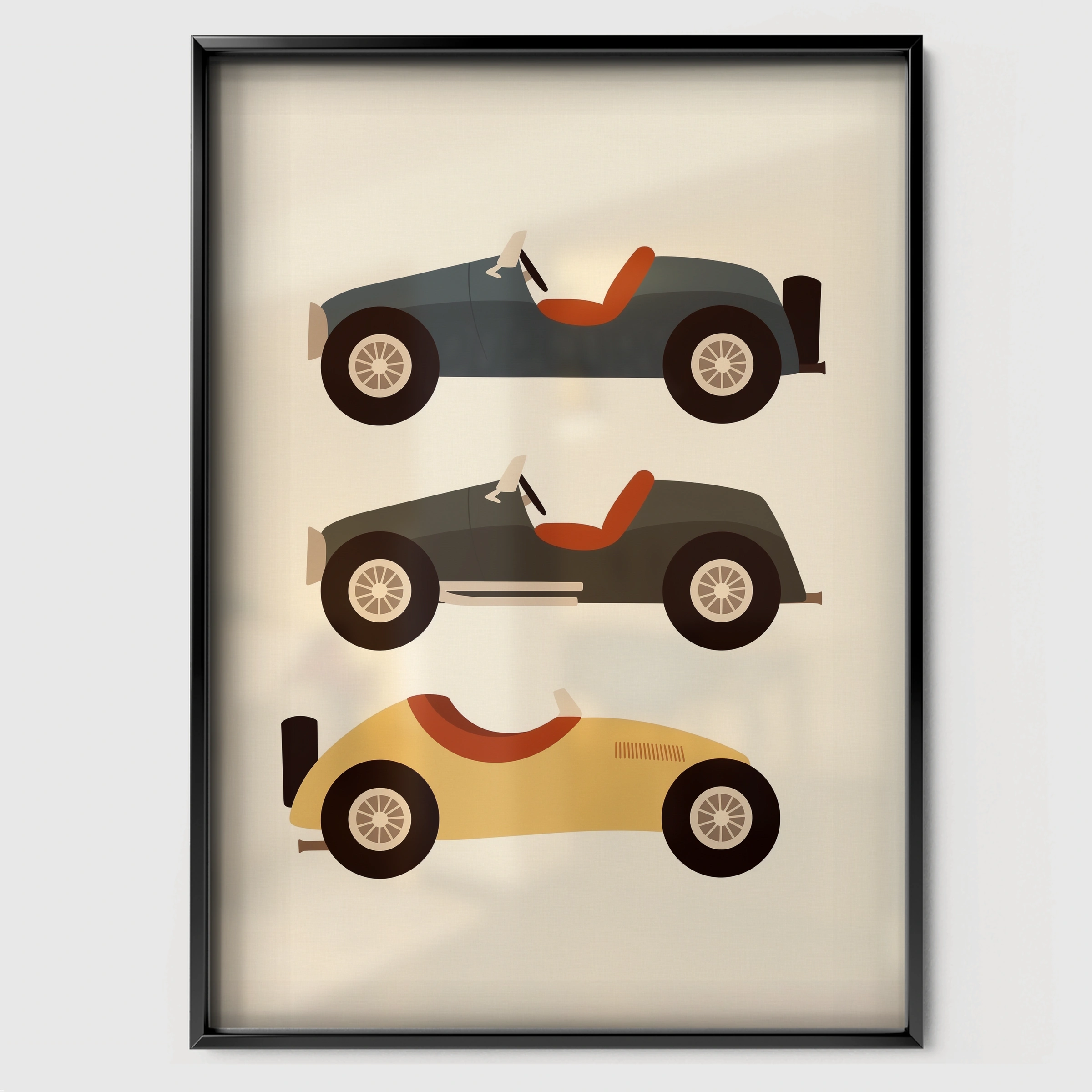 Classic Race Cars Nursery Print - black framed nursery wall art print