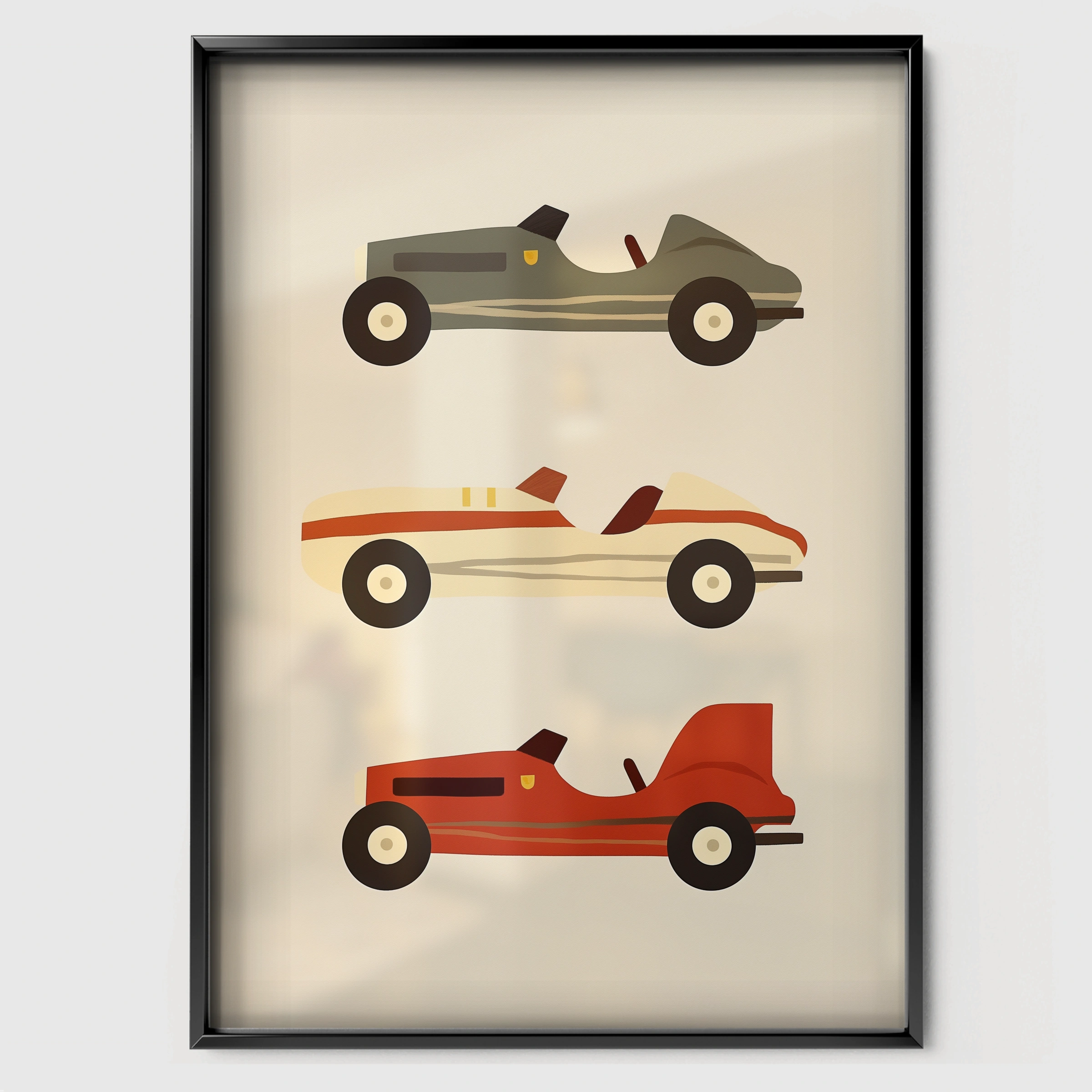 Classic Racing Cars Nursery Print - black framed nursery wall art print