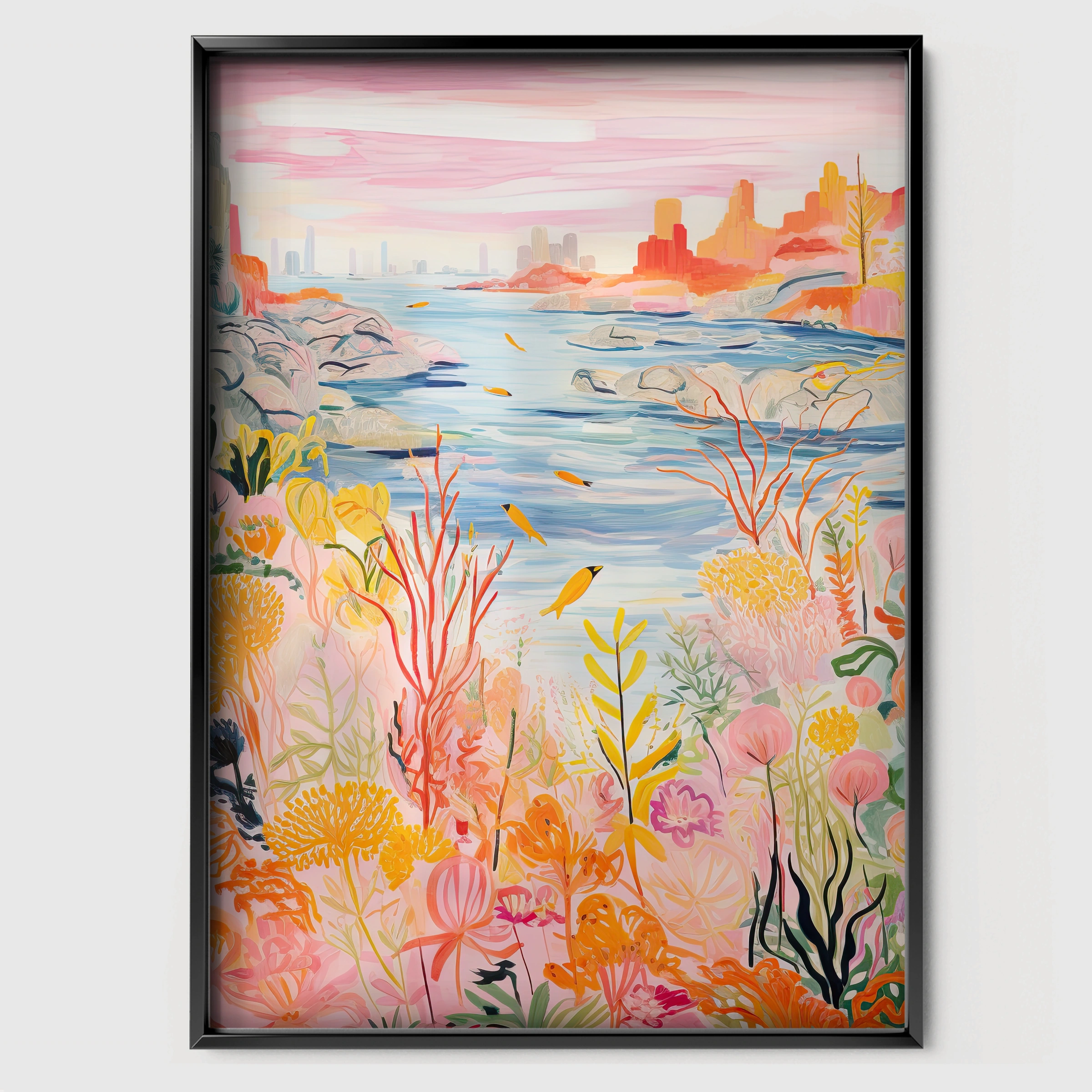 Coastal Reef Nursery Print - black framed nursery wall art print