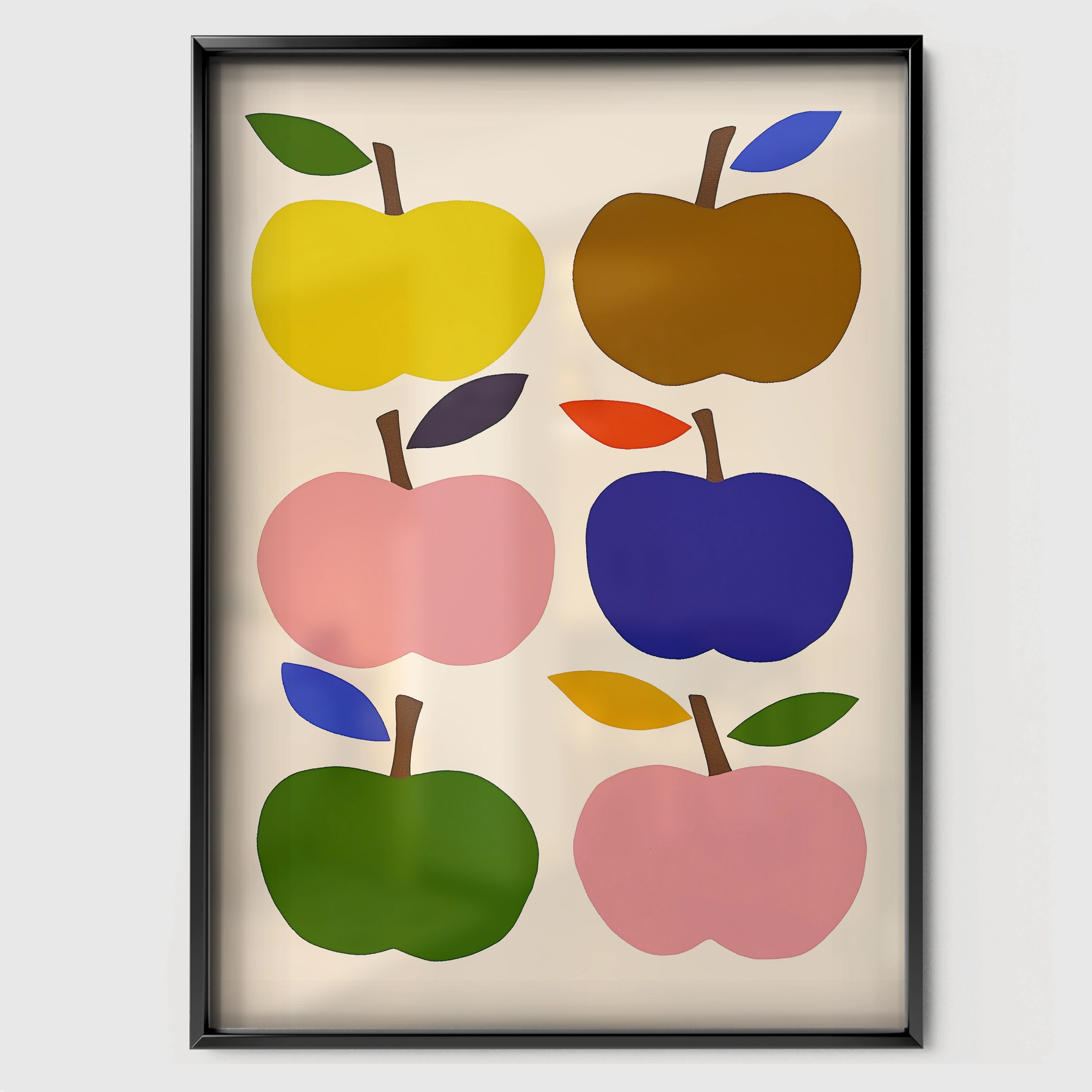 Colourful Apples Nursery Print - black framed nursery wall art print