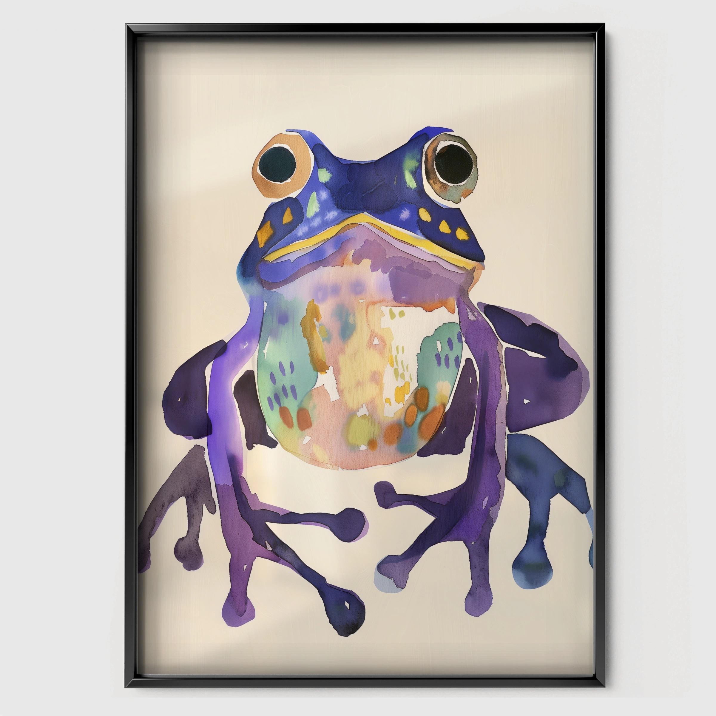 Colourful Frog Nursery Print - black framed nursery wall art print